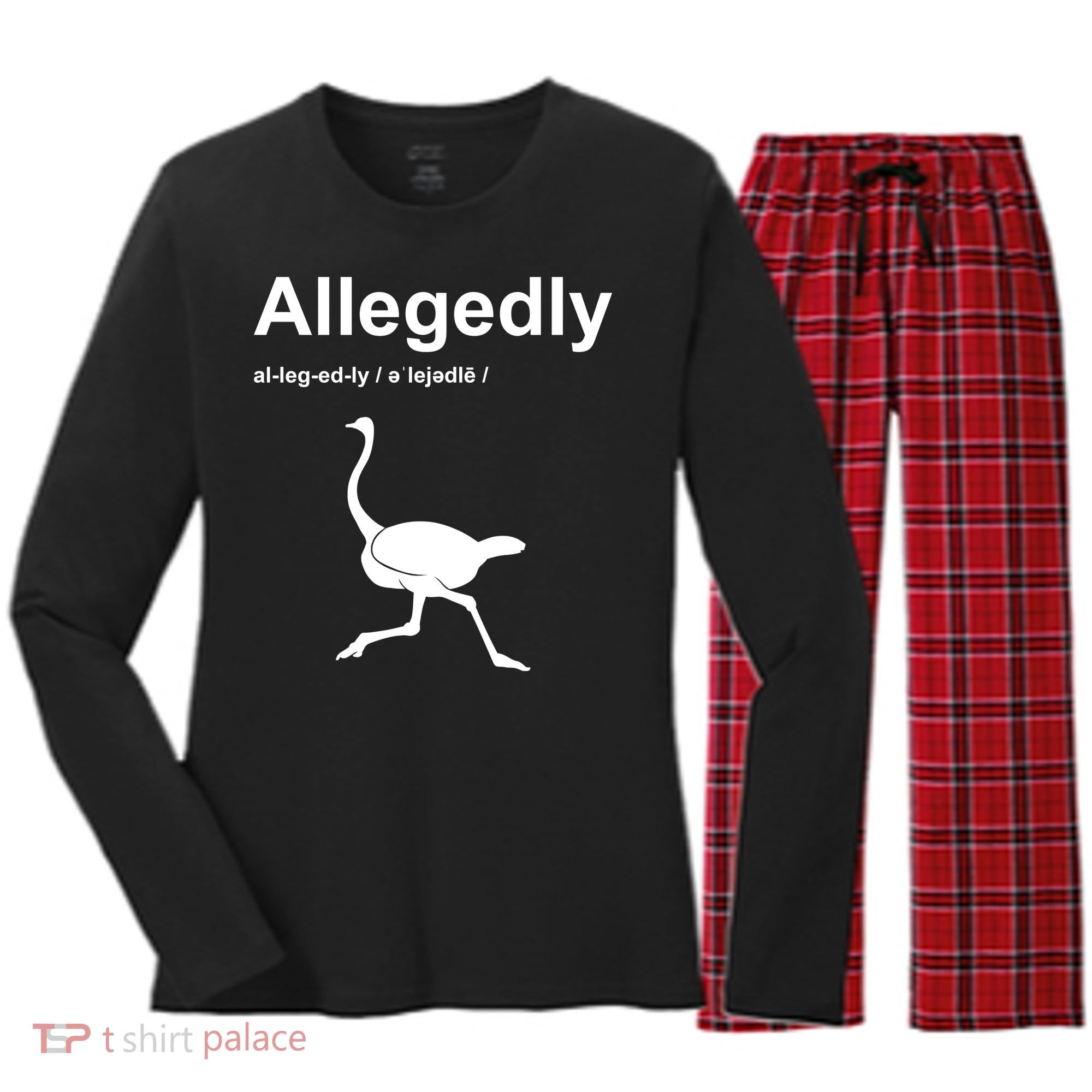 Allegedly Ostrich Funny Women's Long Sleeve Flannel Pajama Set 