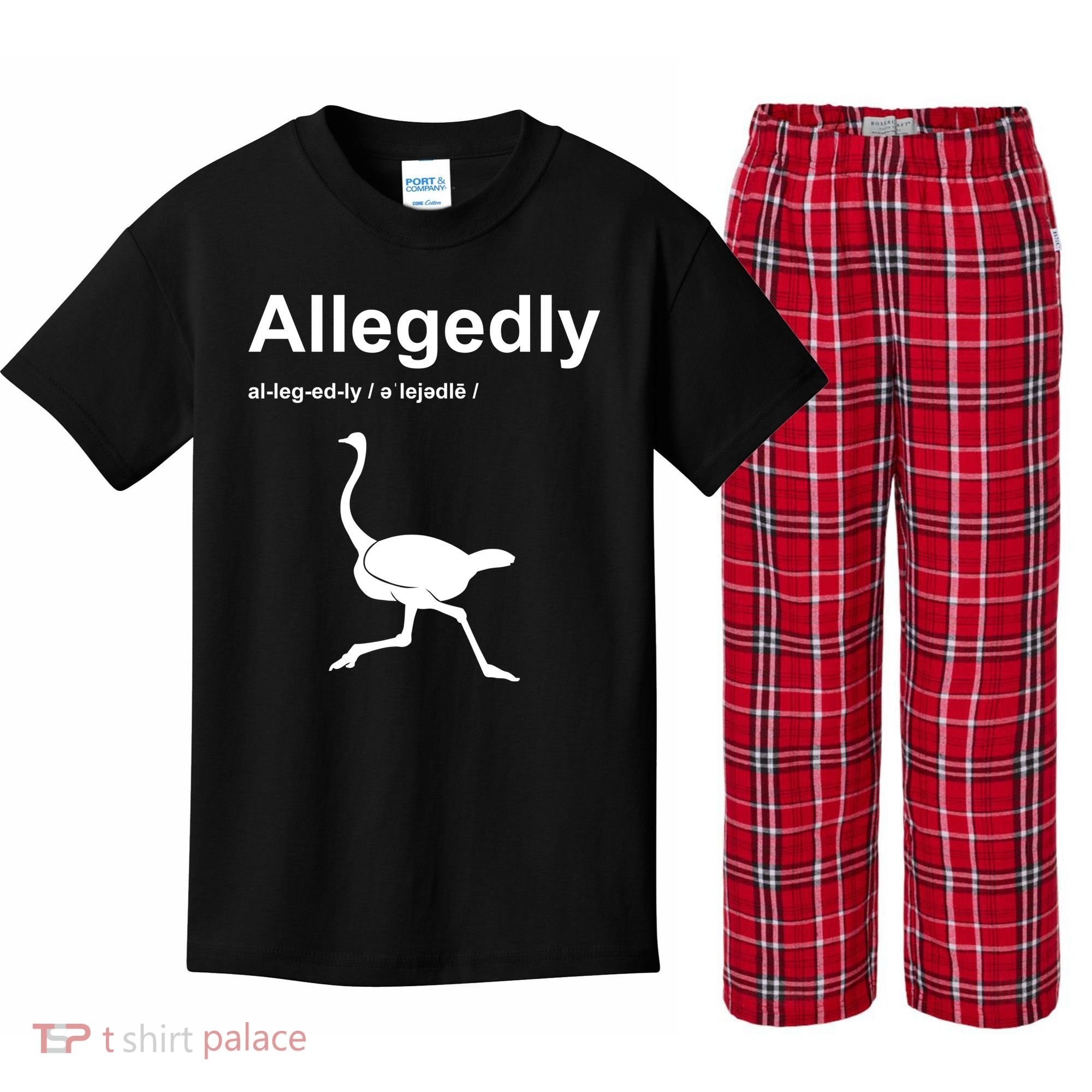 Allegedly Ostrich Funny Kids Plaid Pajama Set