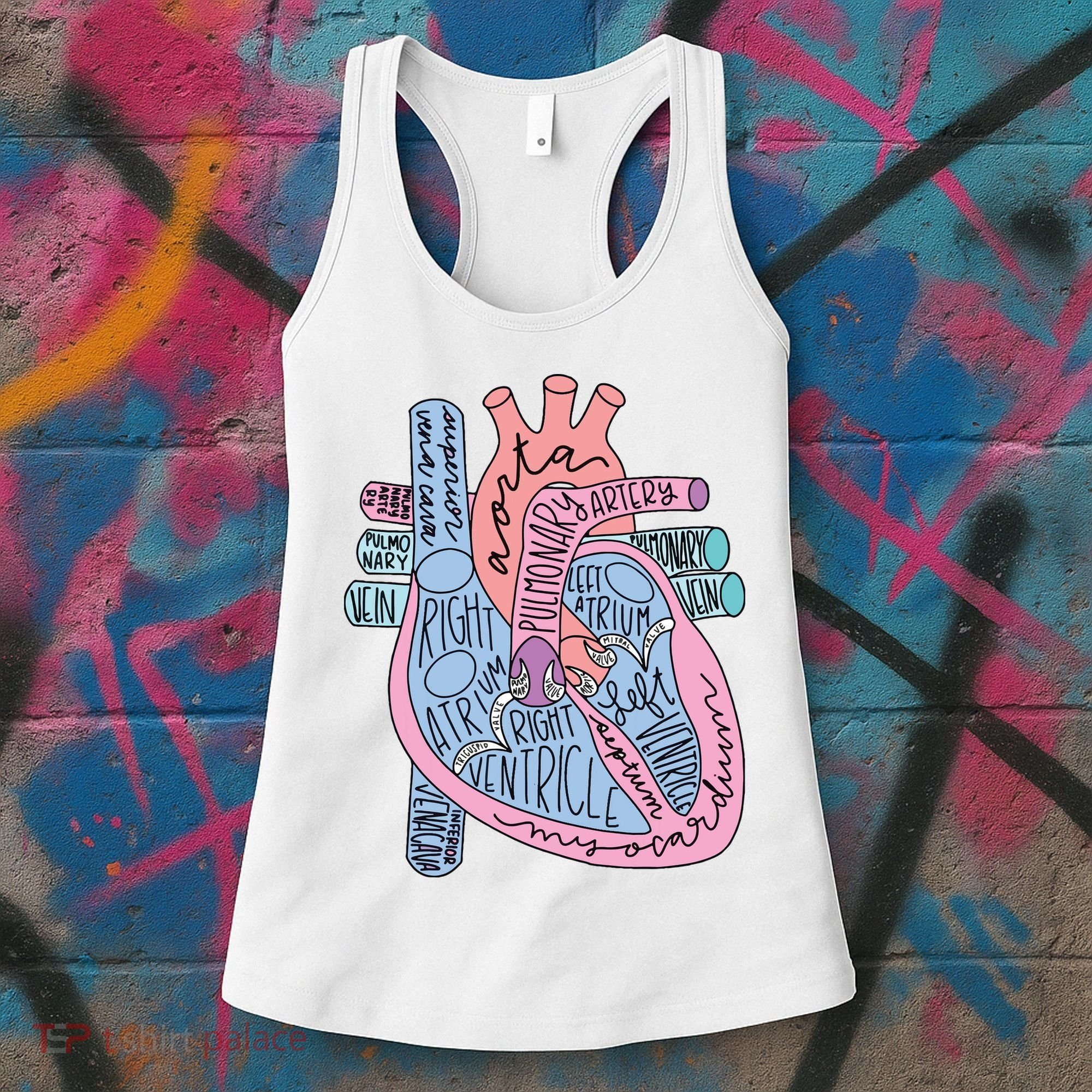 Anatomical Of Heart Cardiac Nurse Practioner Sonographer Women's Tank Top