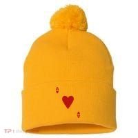 Ace Of Hearts Blackjack Cards Poker 21 Pom Pom 12in Knit Beanie thumb 0
