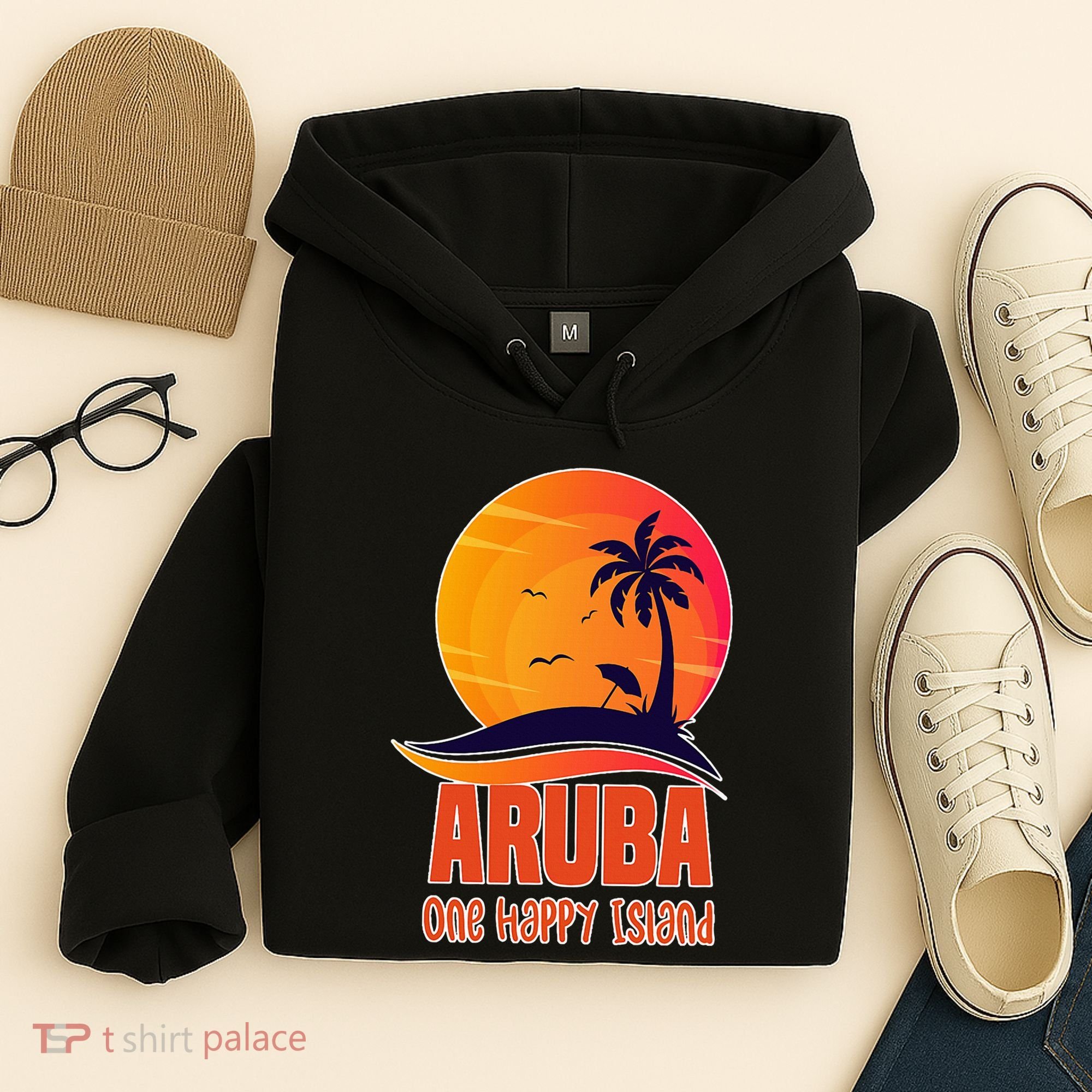 Aruba One Happy Island Beautiful Sunset Beach Hoodie