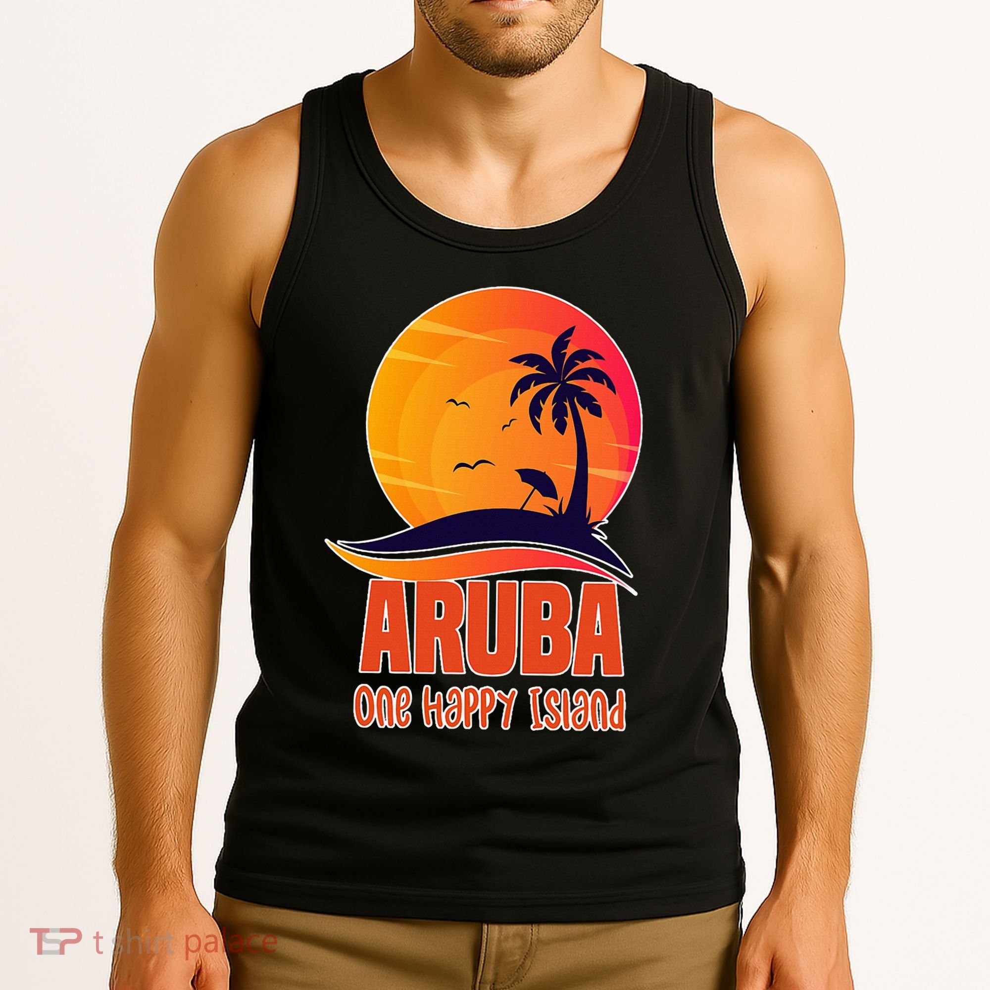 Aruba One Happy Island Beautiful Sunset Beach Tank Top