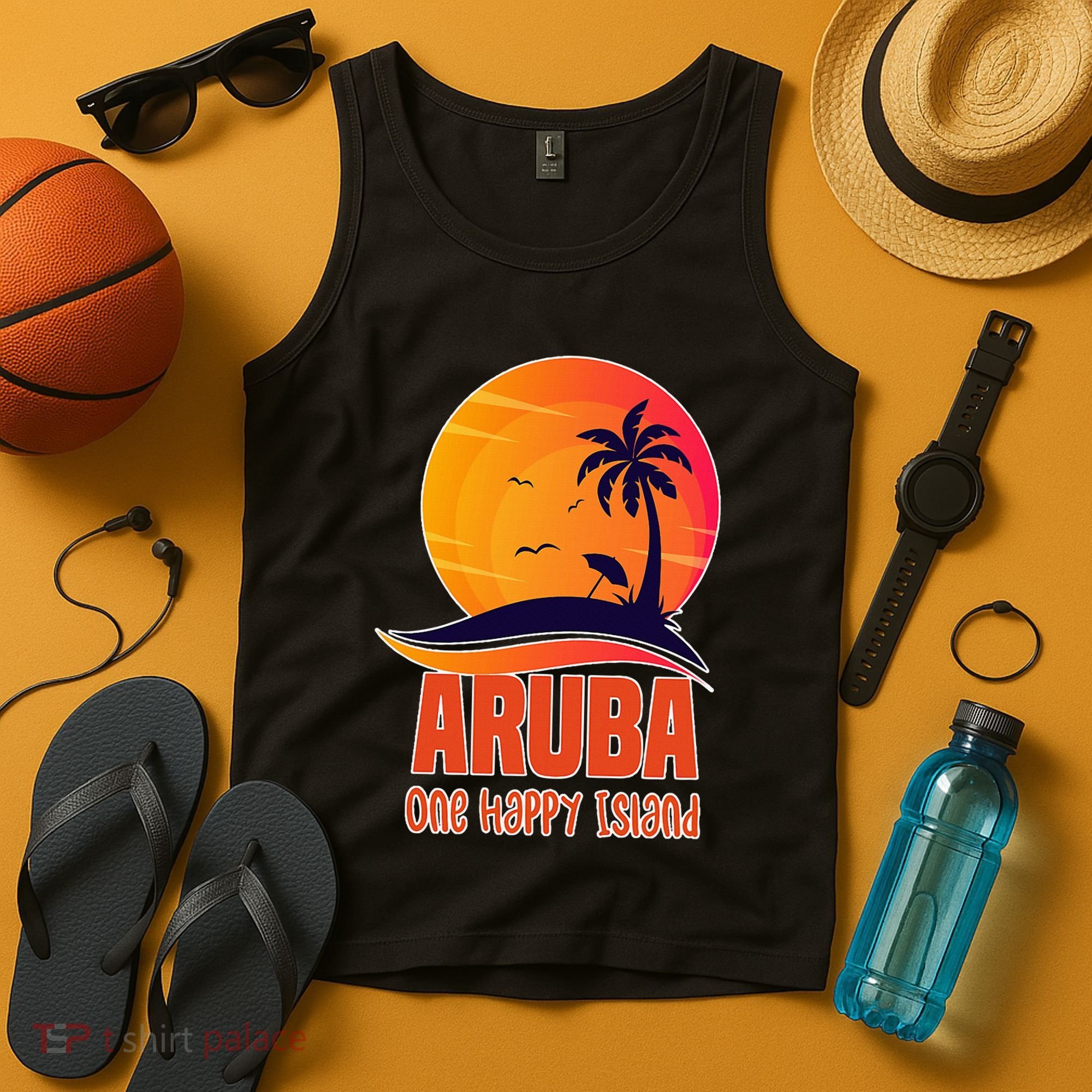 Aruba One Happy Island Beautiful Sunset Beach Tank Top