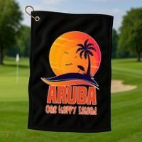 Aruba One Happy Island Beautiful Sunset Beach Golf Towel thumb 1