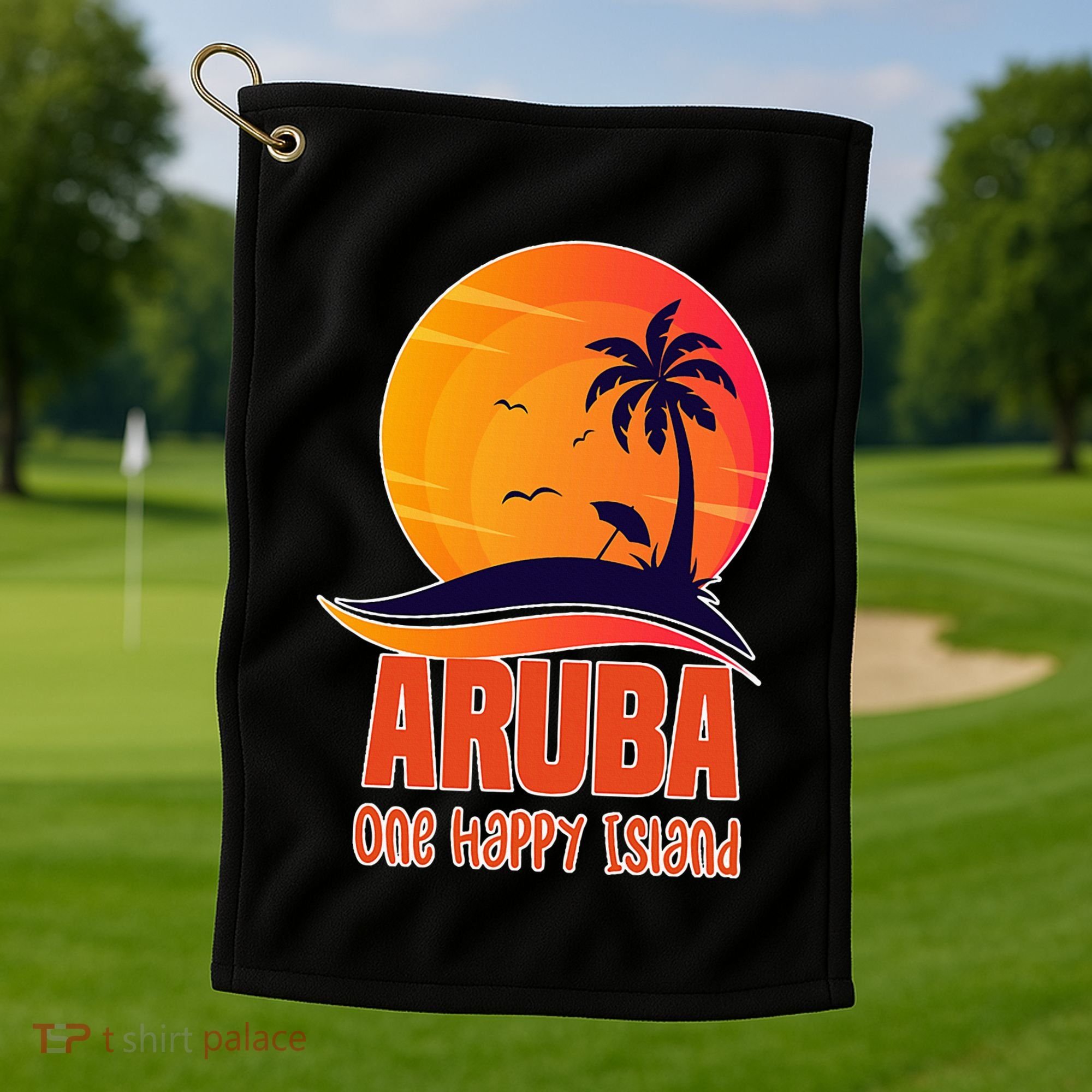 Aruba One Happy Island Beautiful Sunset Beach Golf Towel