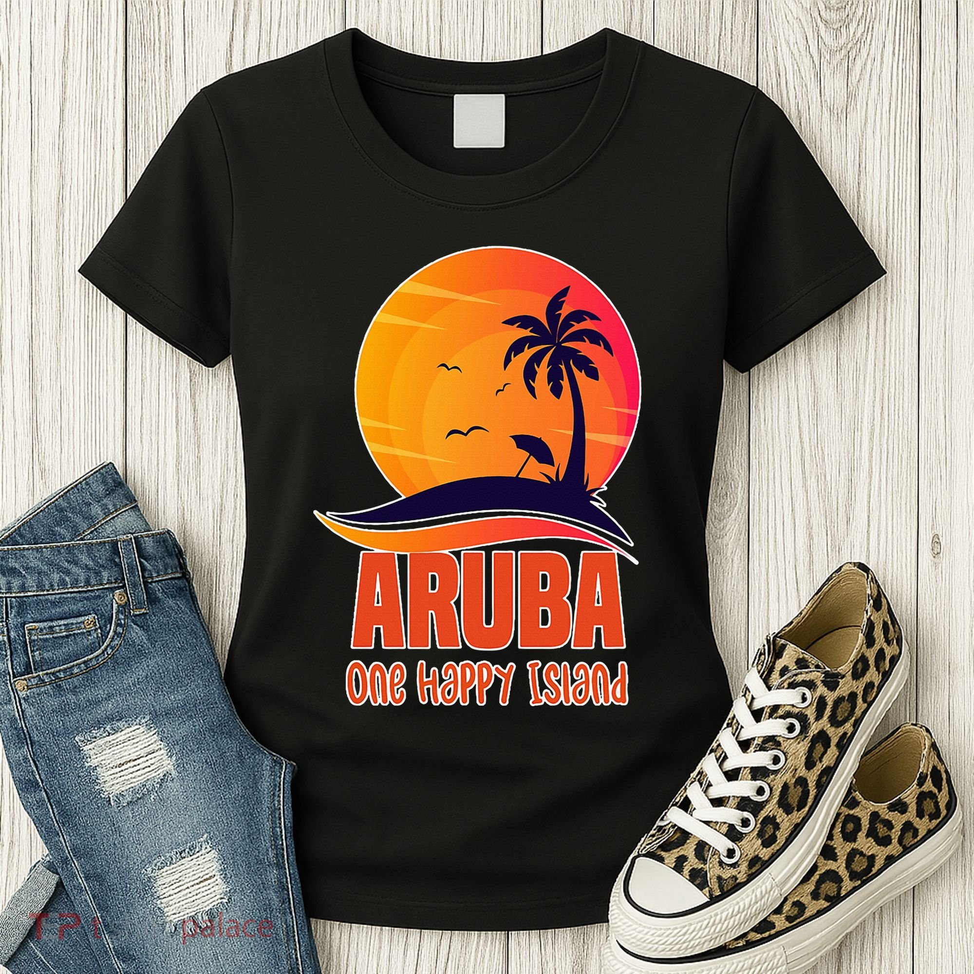 Aruba One Happy Island Beautiful Sunset Beach Women's T-Shirt