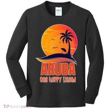 Aruba One Happy Island Beautiful Sunset Beach Kids Long Sleeve Shirt