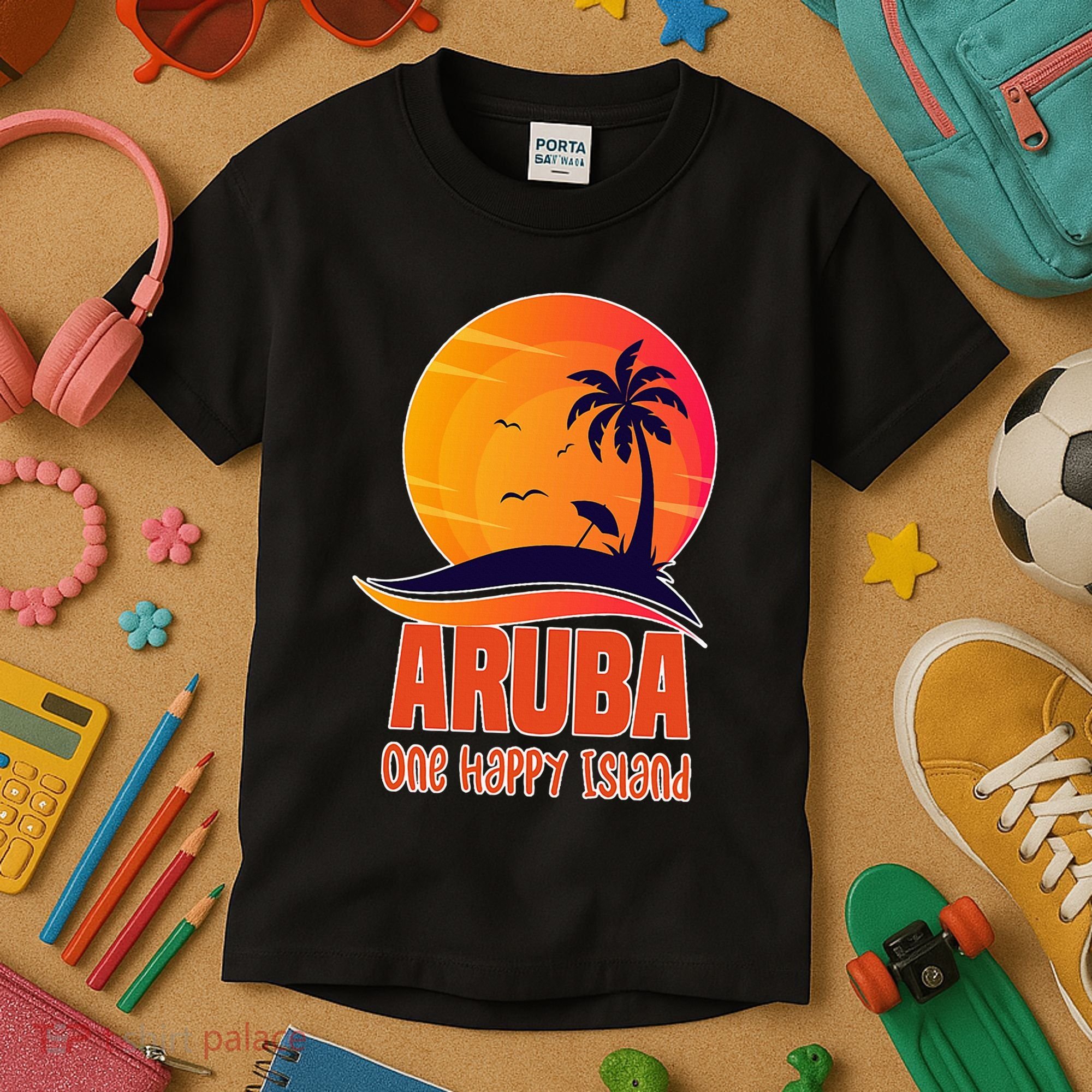 Aruba One Happy Island Beautiful Sunset Beach Kids T-Shirt