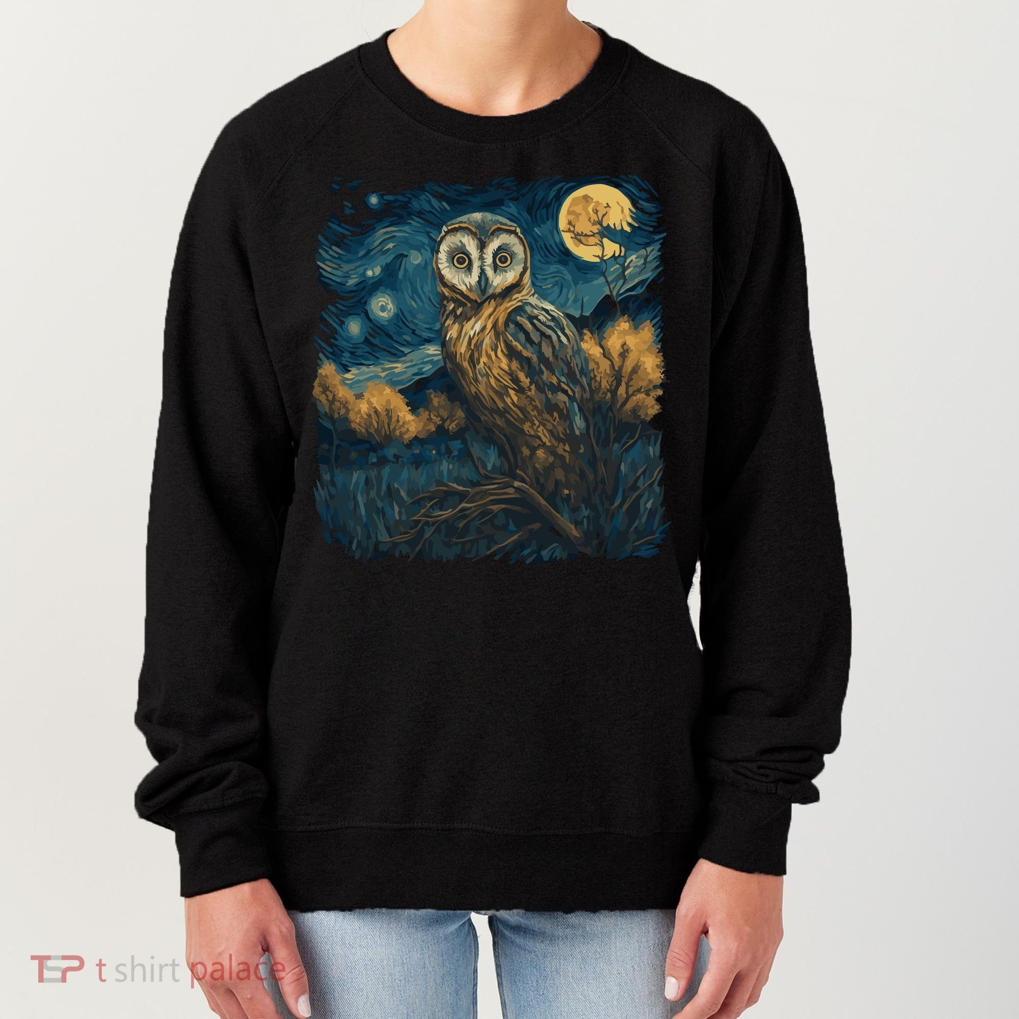 An Owl In The Night Forest Painting Women's Sweatshirt