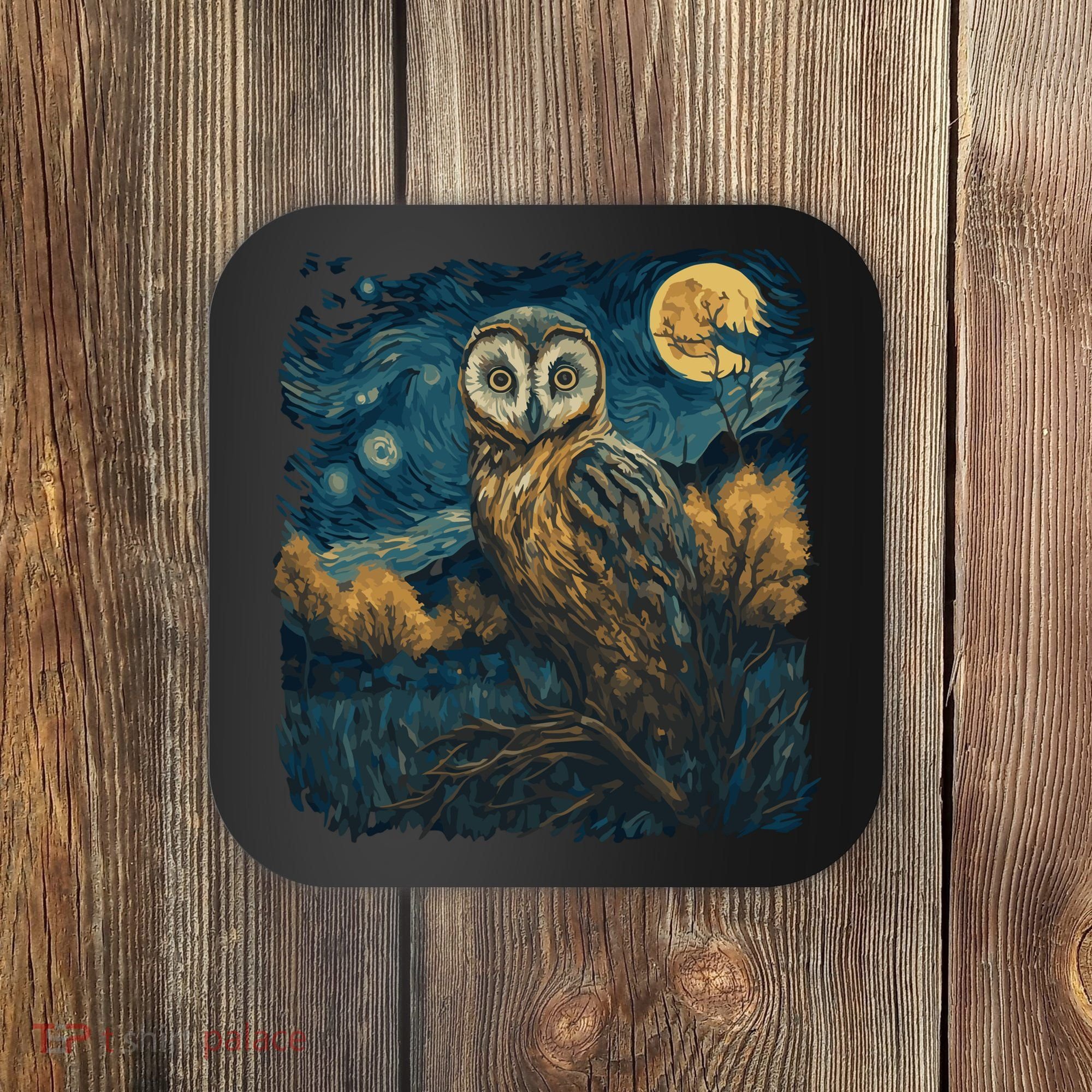 An Owl In The Night Forest Painting Coaster