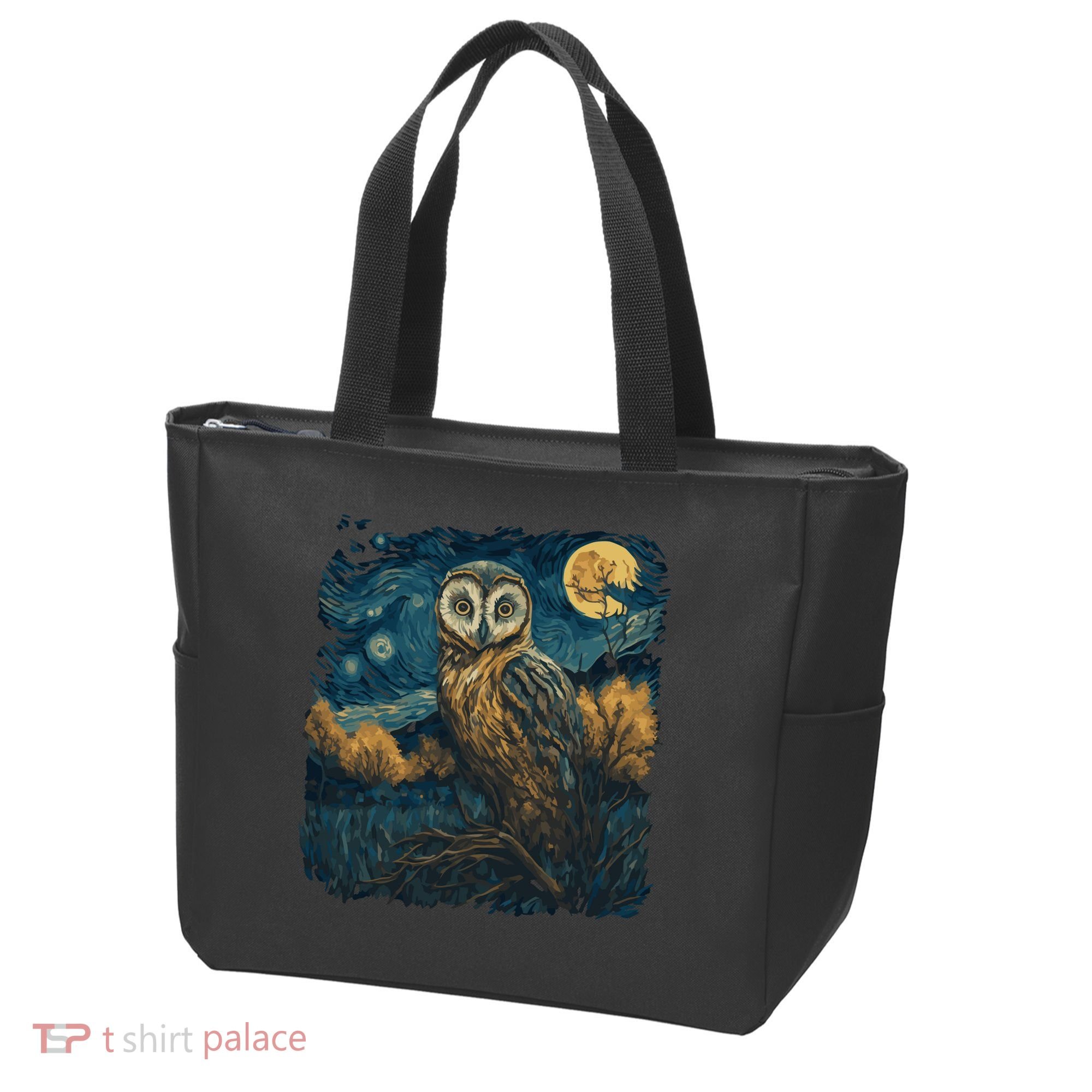 An Owl In The Night Forest Painting Tote Bag