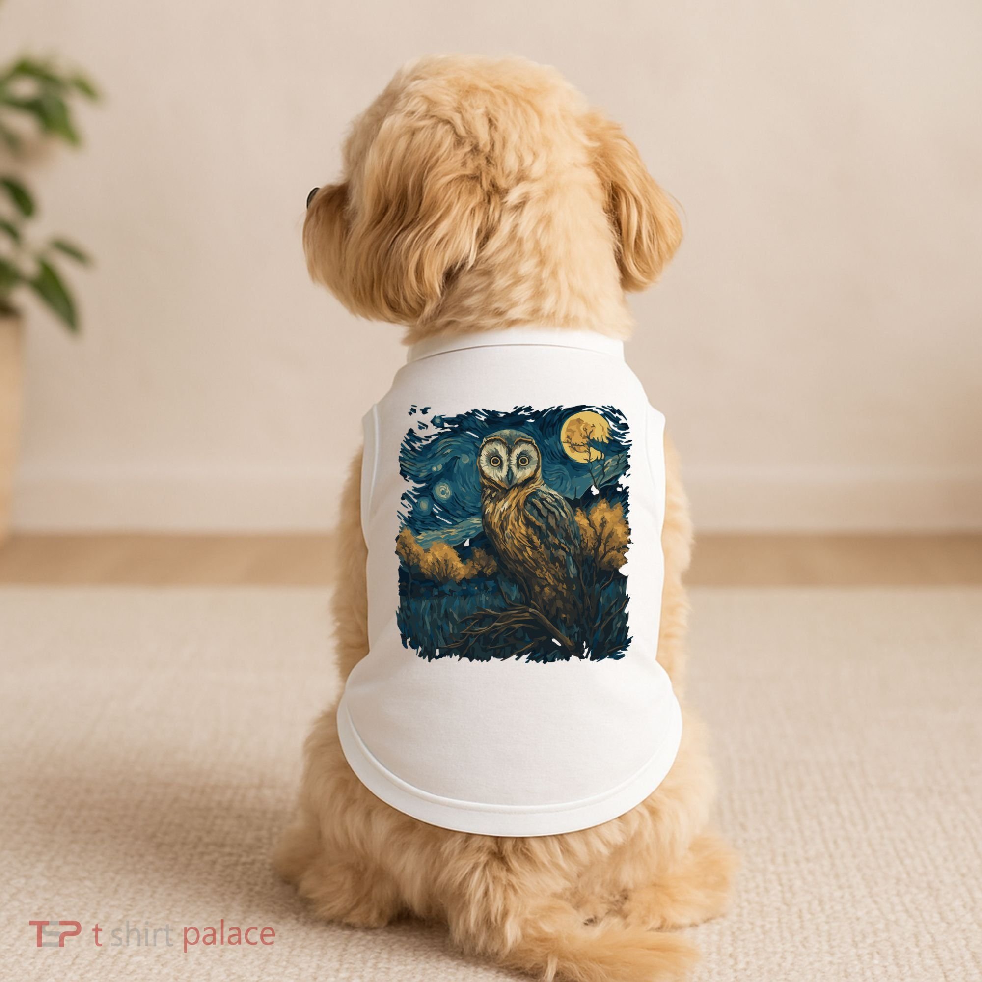 An Owl In The Night Forest Painting Doggie Tank
