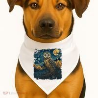An Owl In The Night Forest Painting USA-Made Doggie Bandana thumb 1