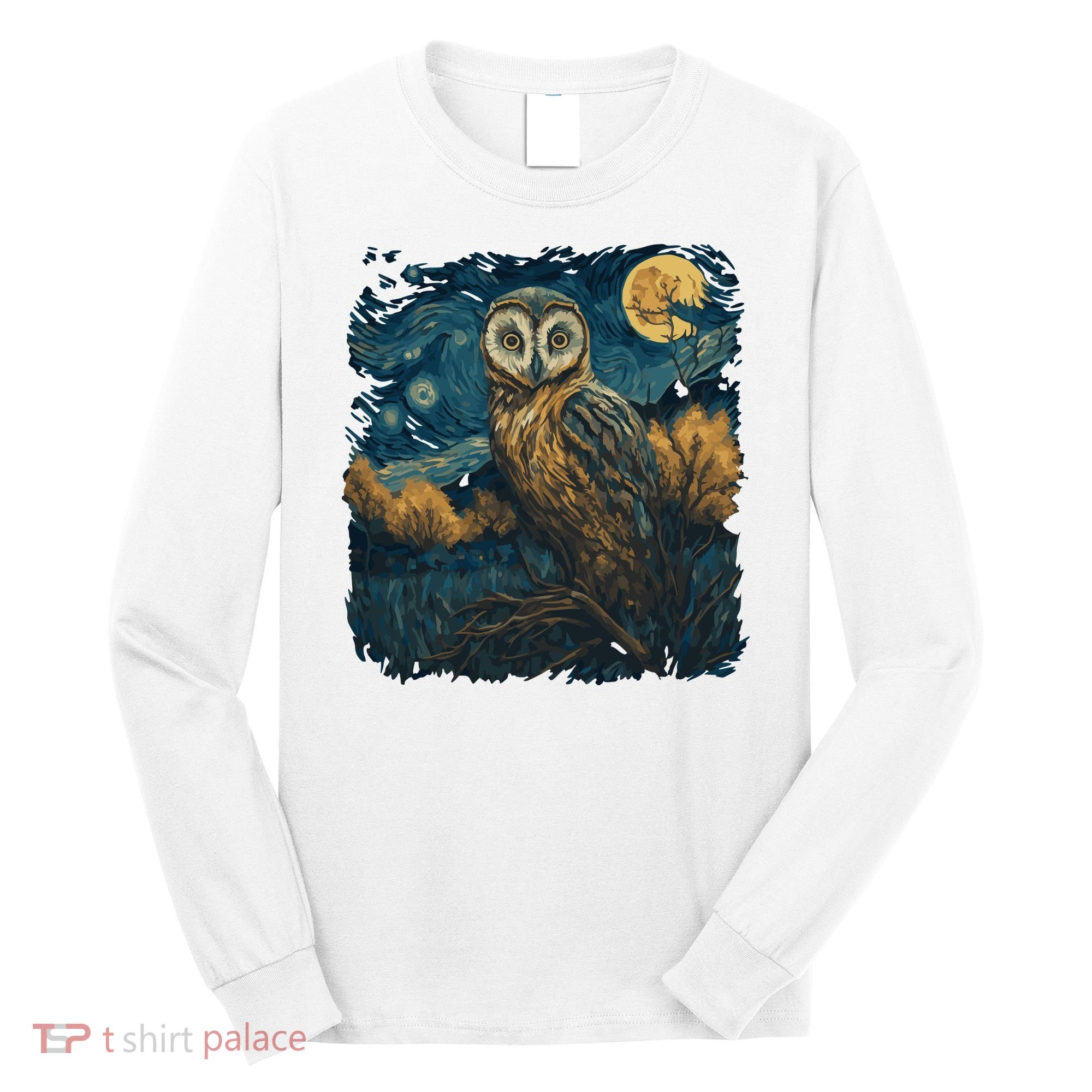 An Owl In The Night Forest Painting Long Sleeve Shirt