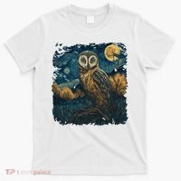 An Owl In The Night Forest Painting T-Shirt thumb 0