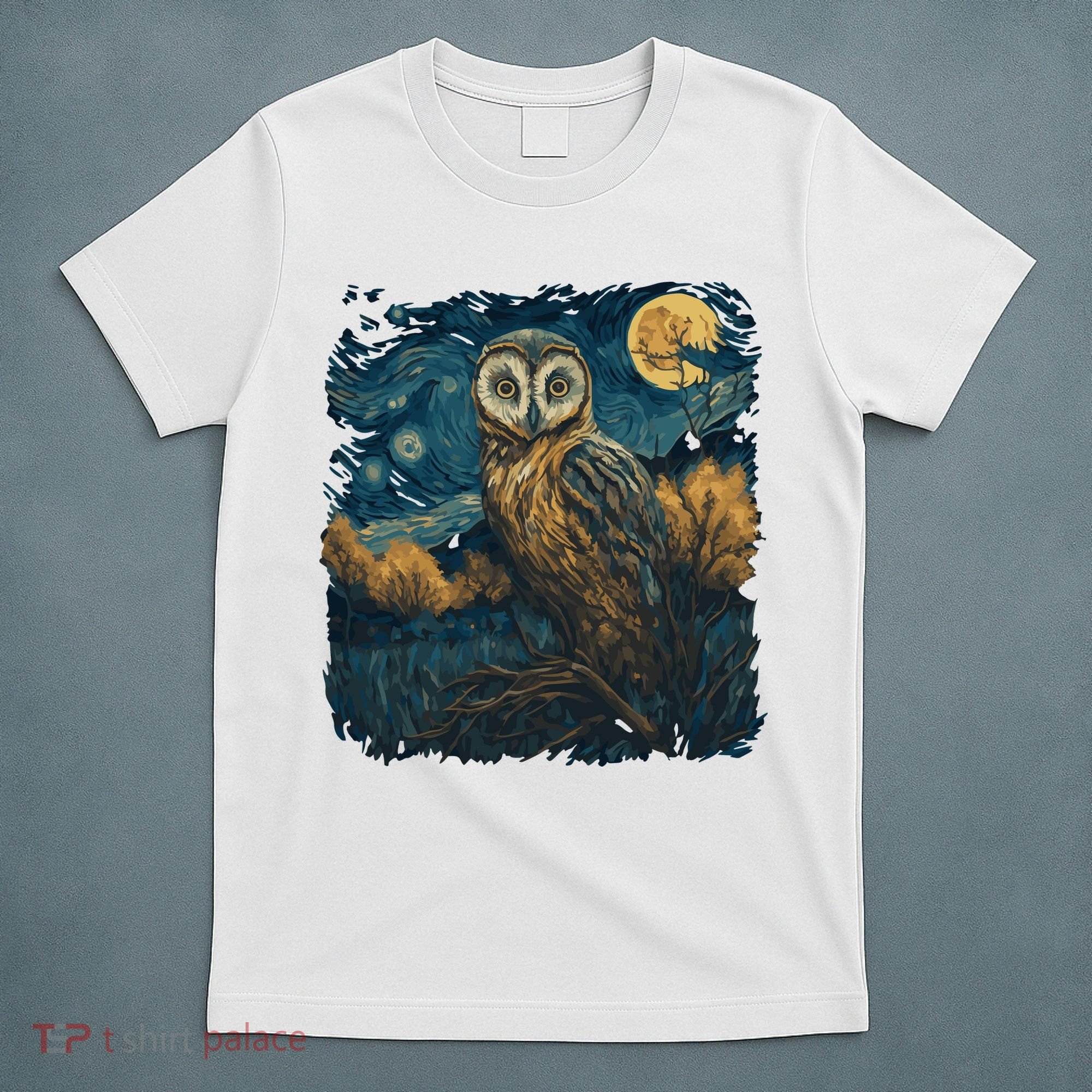An Owl In The Night Forest Painting T-Shirt