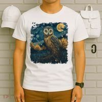 An Owl In The Night Forest Painting T-Shirt thumb 6