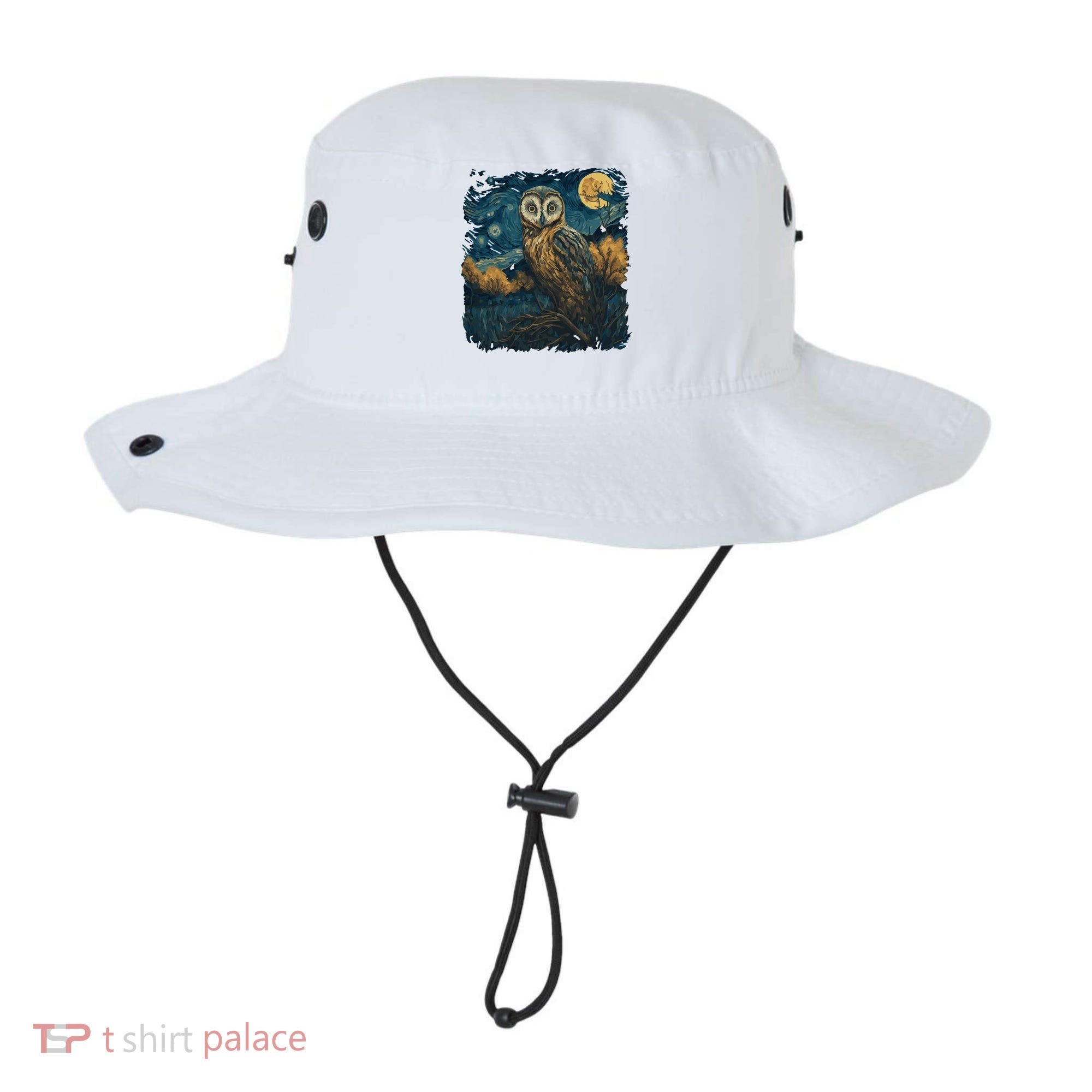 An Owl In The Night Forest Painting Bucket Hat