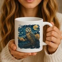 An Owl In The Night Forest Painting Coffee Mug thumb 3