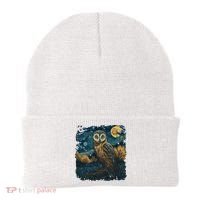 An Owl In The Night Forest Painting Beanie thumb 0