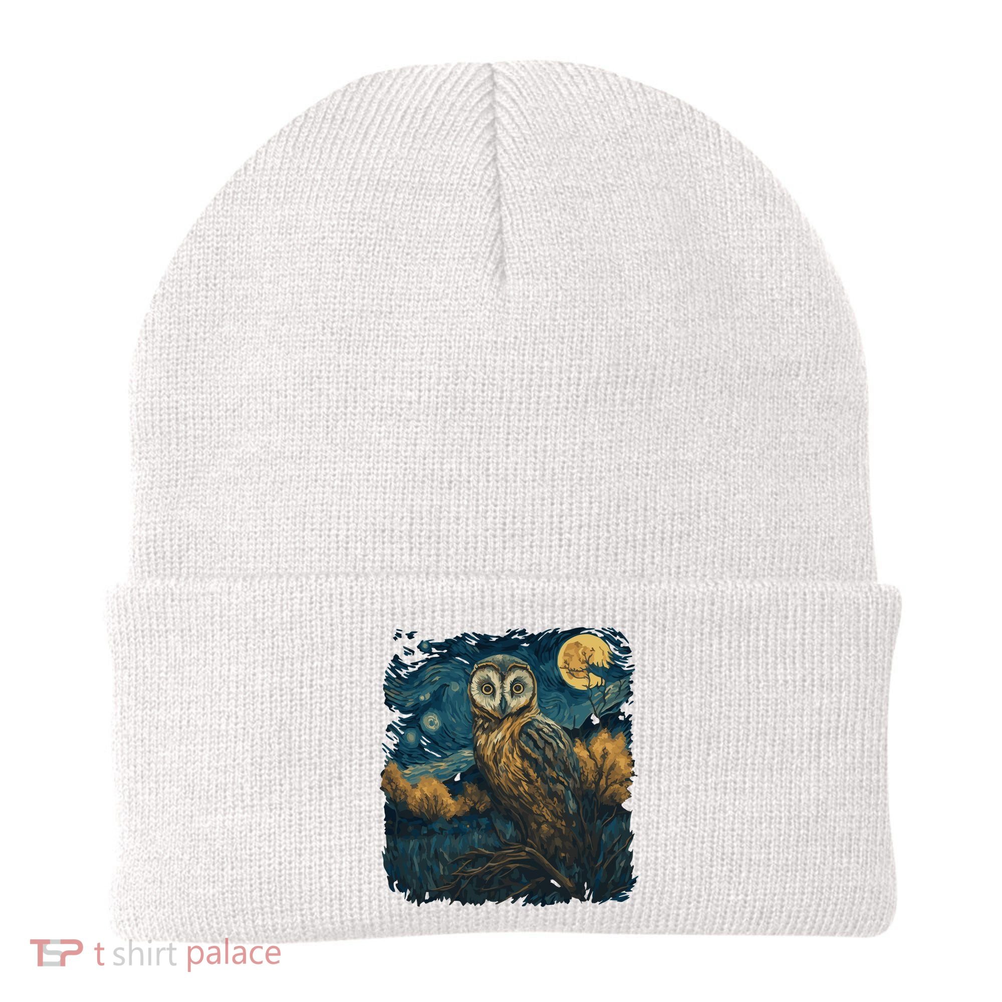 An Owl In The Night Forest Painting Beanie