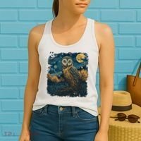 An Owl In The Night Forest Painting Women's Tank Top thumb 2