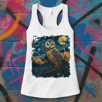 An Owl In The Night Forest Painting Women's Tank Top thumb 3