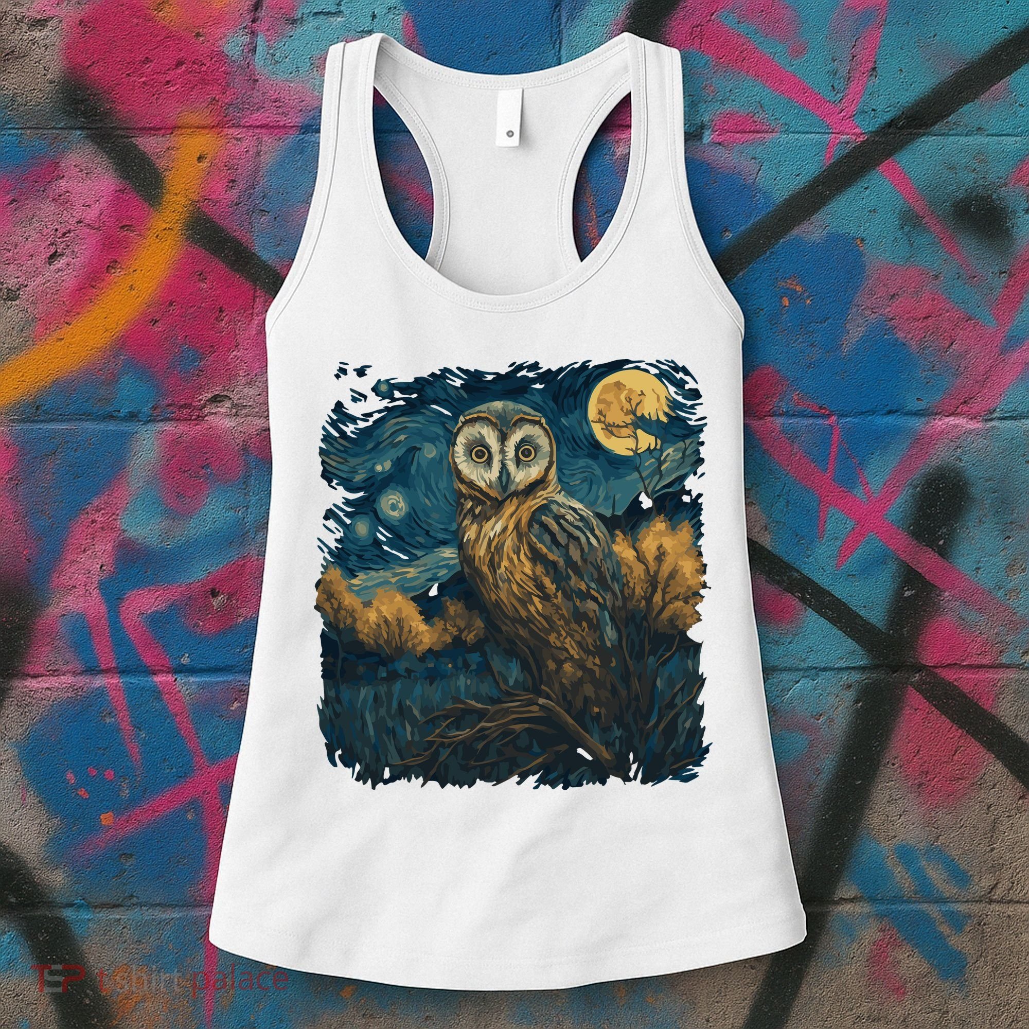 An Owl In The Night Forest Painting Women's Tank Top