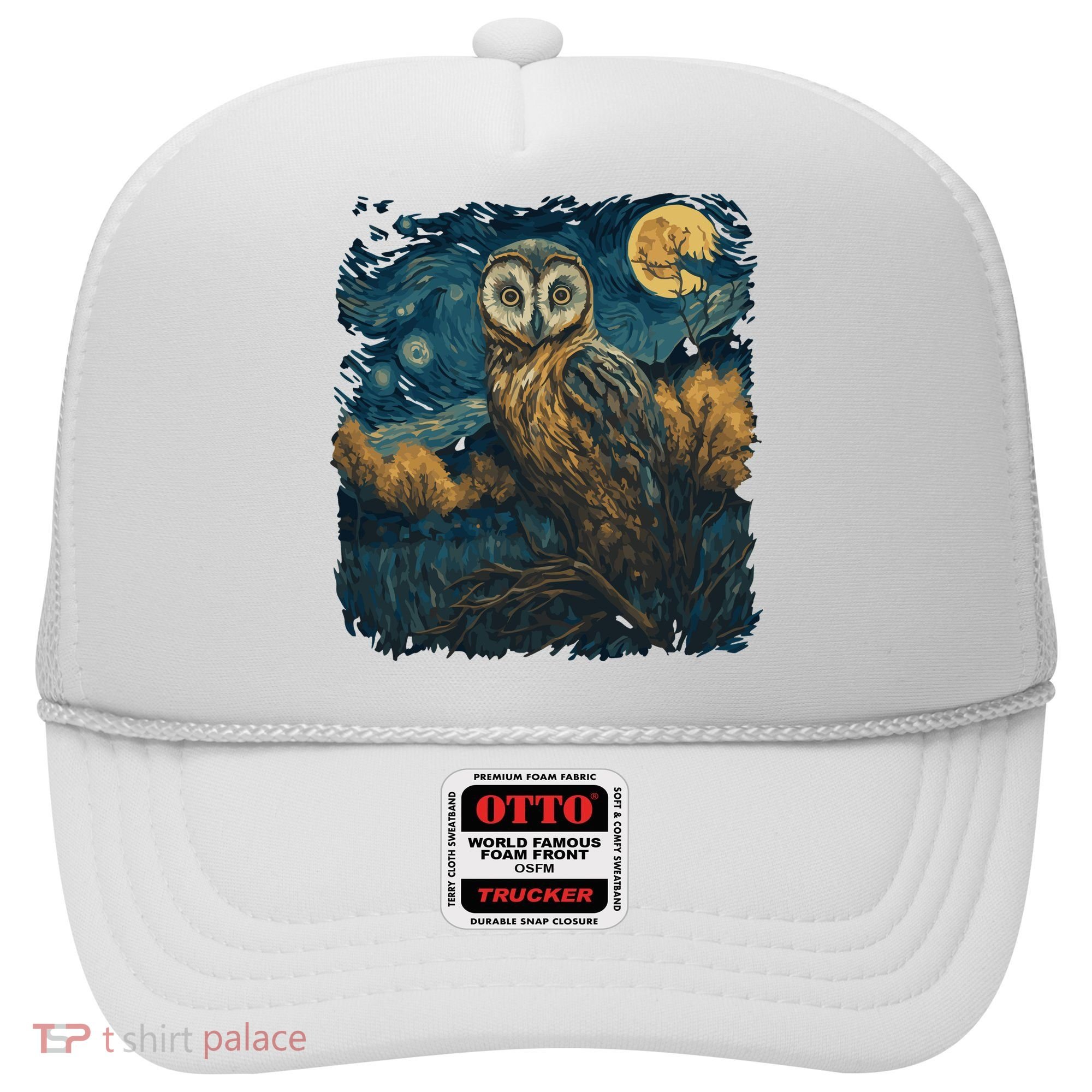 An Owl In The Night Forest Painting Hat