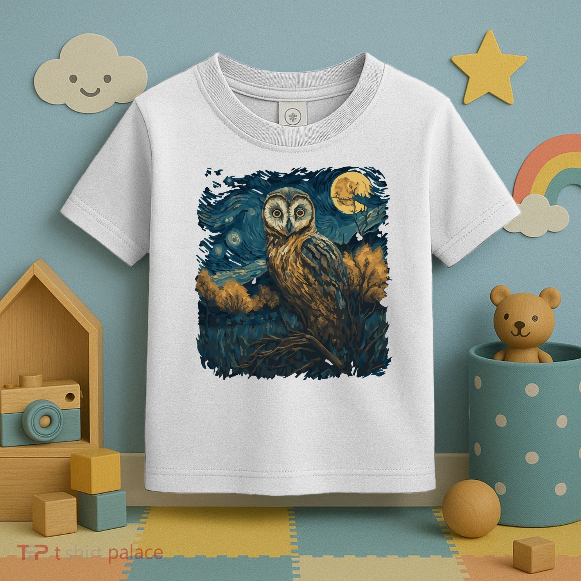 An Owl In The Night Forest Painting Toddler T-Shirt
