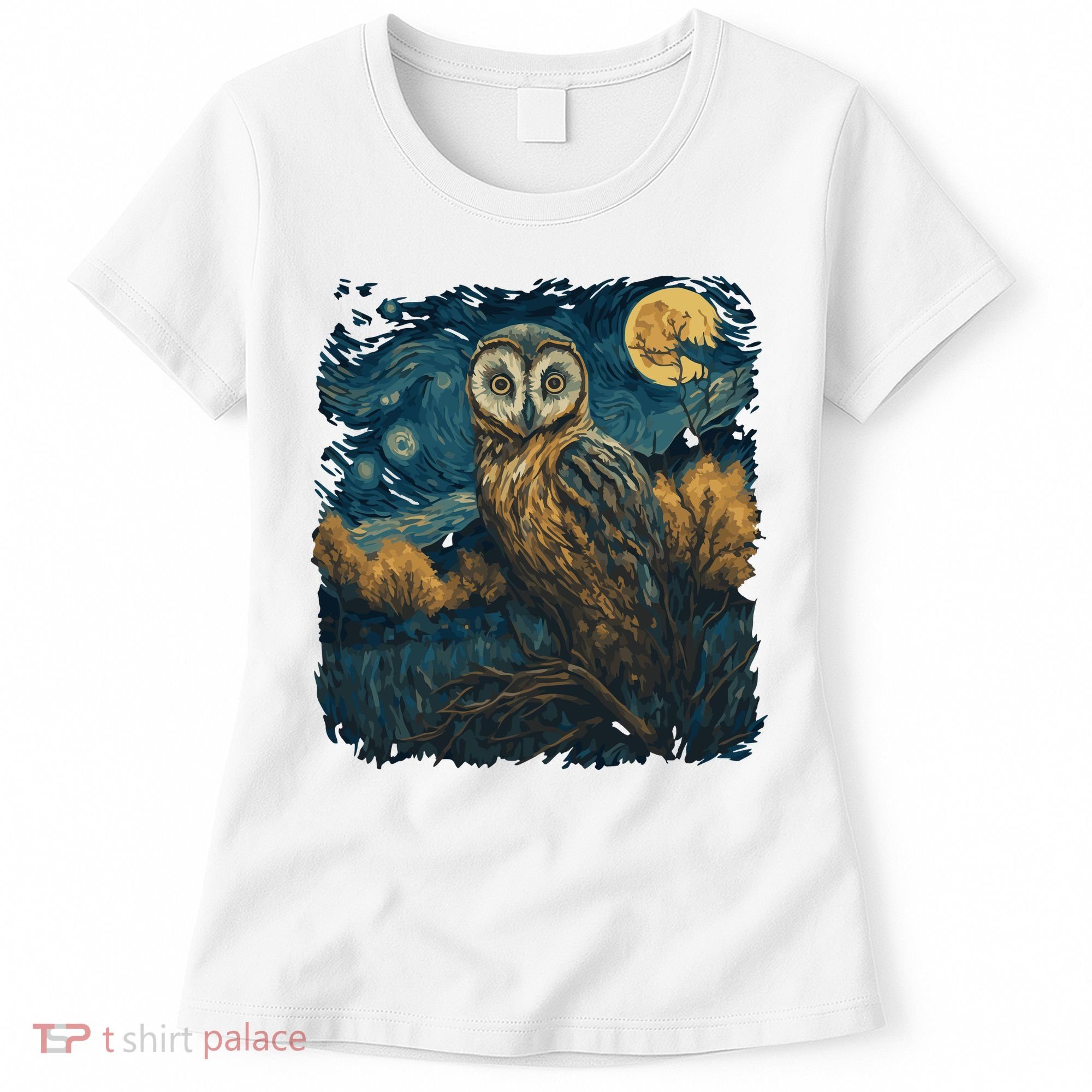 An Owl In The Night Forest Painting Women's T-Shirt
