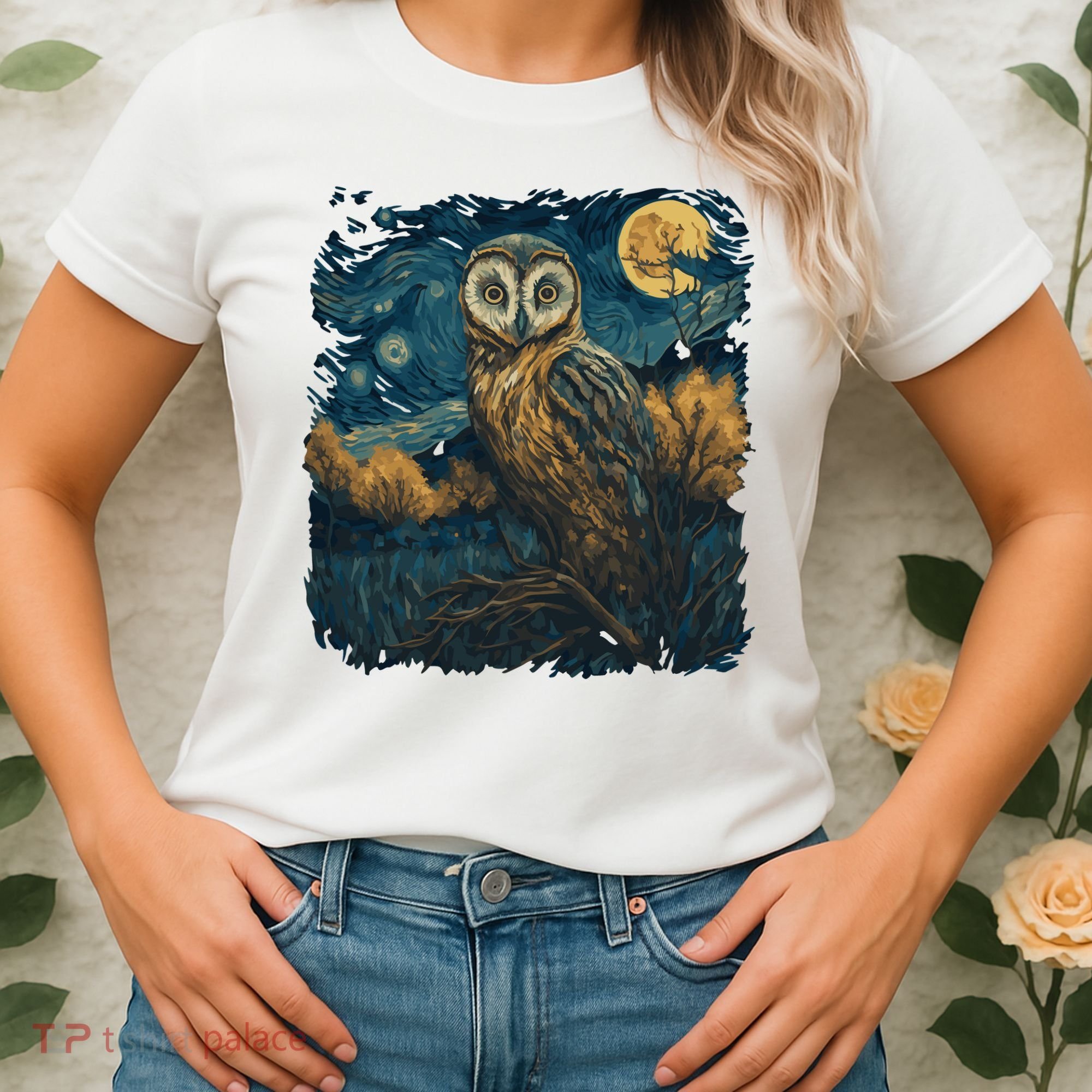 An Owl In The Night Forest Painting Women's T-Shirt