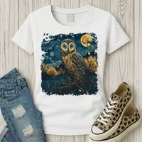 An Owl In The Night Forest Painting Women's T-Shirt thumb 3