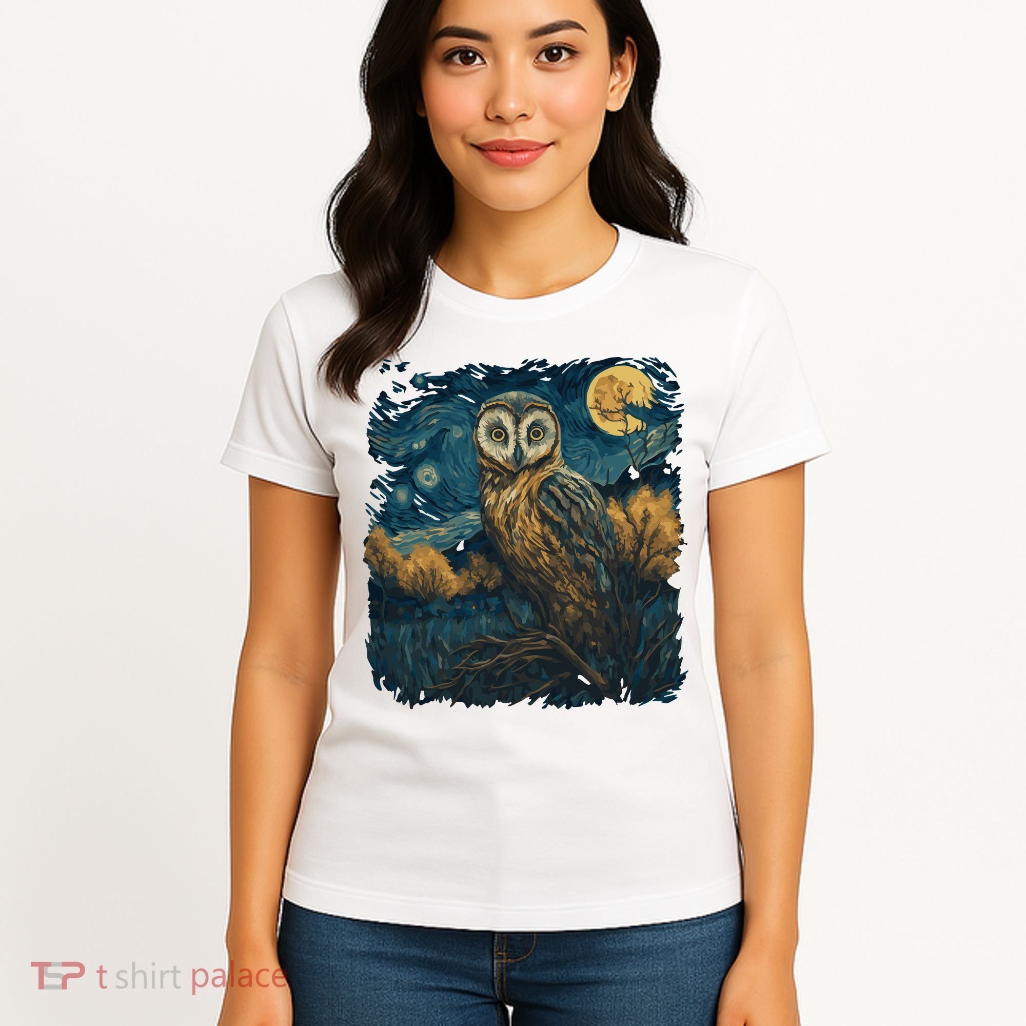 An Owl In The Night Forest Painting Women's T-Shirt