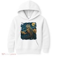 An Owl In The Night Forest Painting Kids Hoodie thumb 0