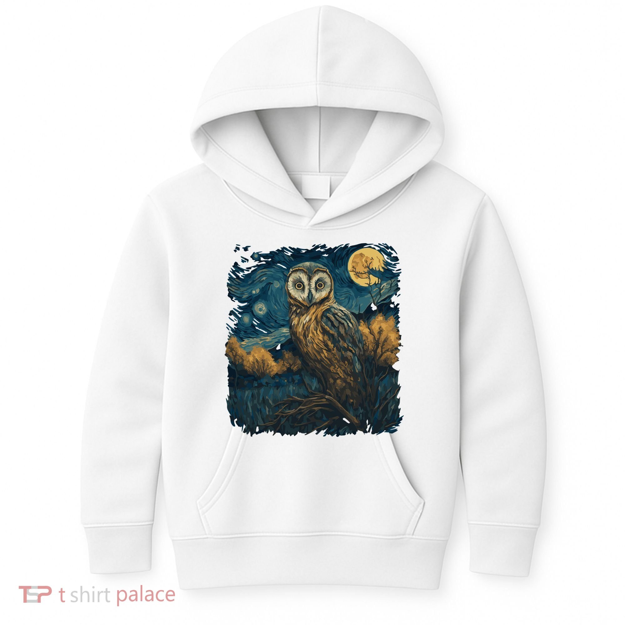An Owl In The Night Forest Painting Kids Hoodie