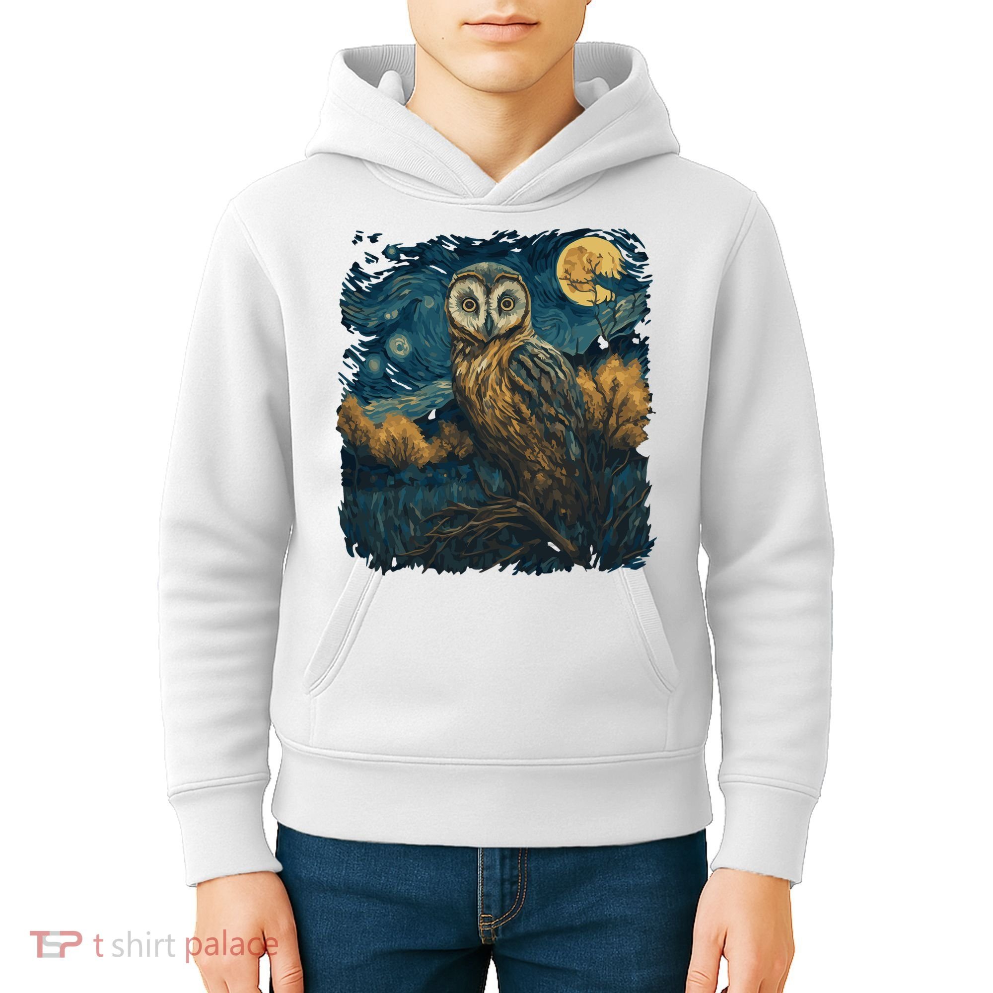 An Owl In The Night Forest Painting Kids Hoodie