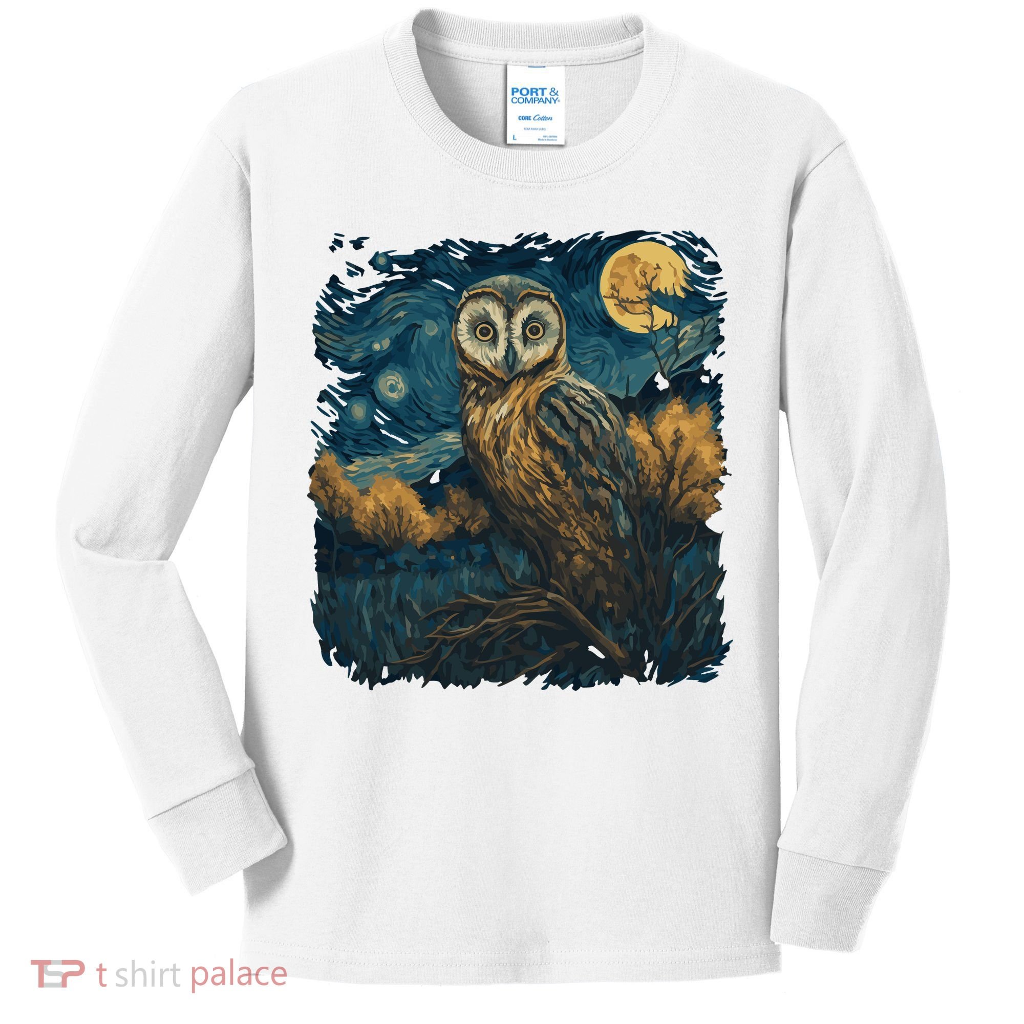 An Owl In The Night Forest Painting Kids Long Sleeve Shirt