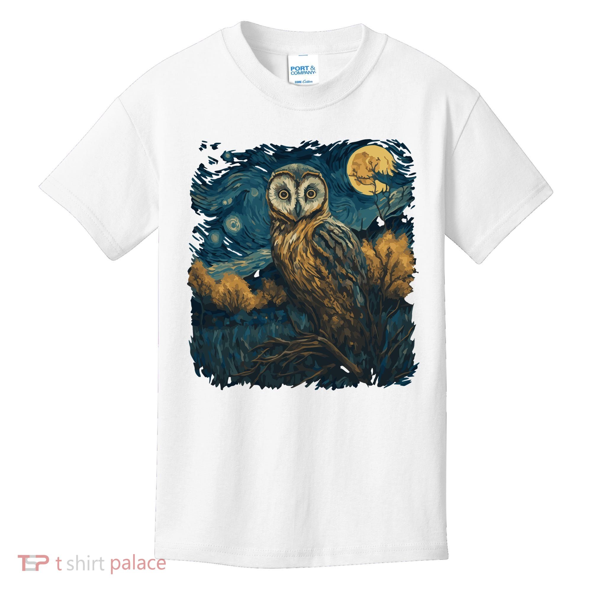 An Owl In The Night Forest Painting Kids T-Shirt