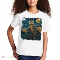 An Owl In The Night Forest Painting Kids T-Shirt thumb 2