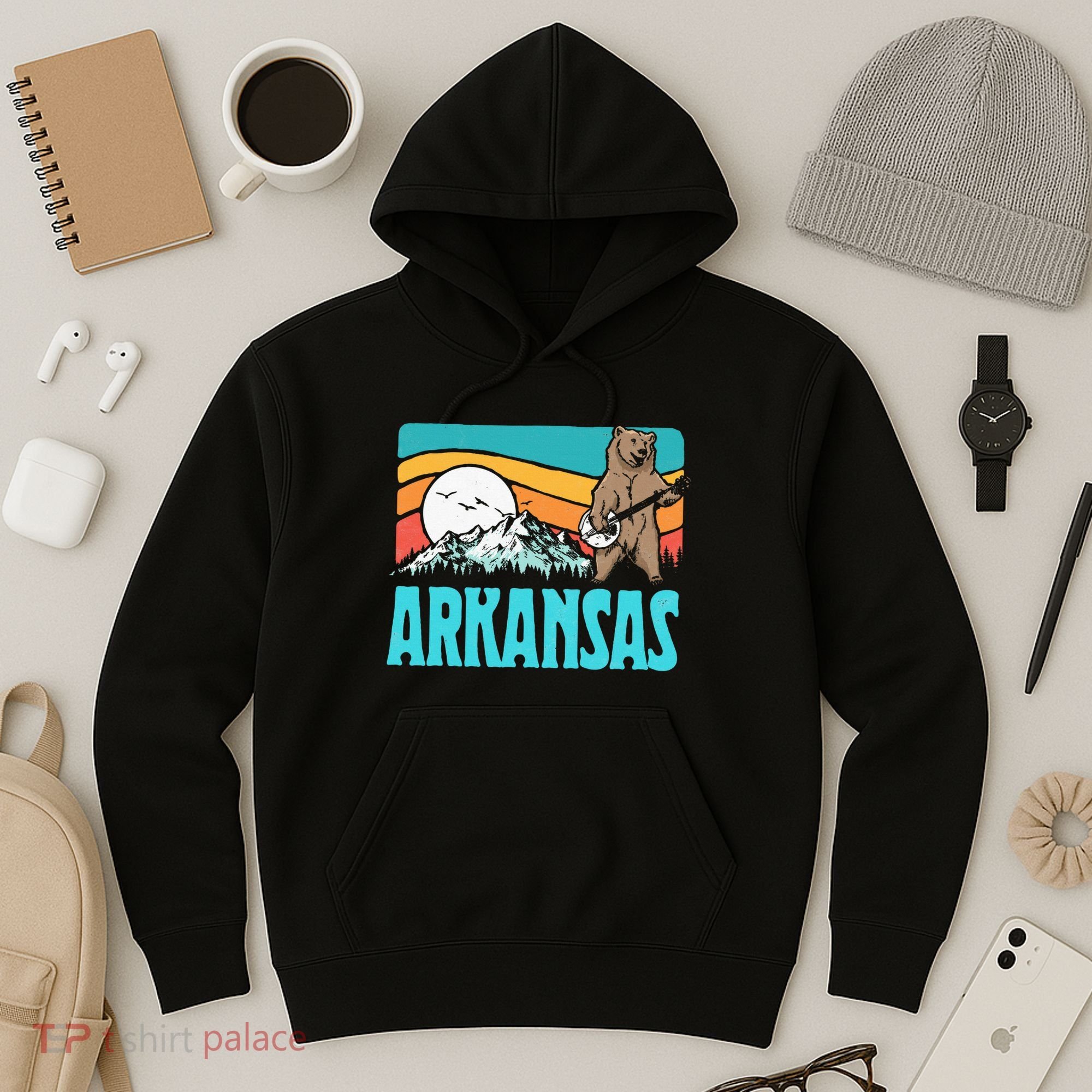 Arkansas Ozark Mountains Bluegrass Banjo Bear Hoodie
