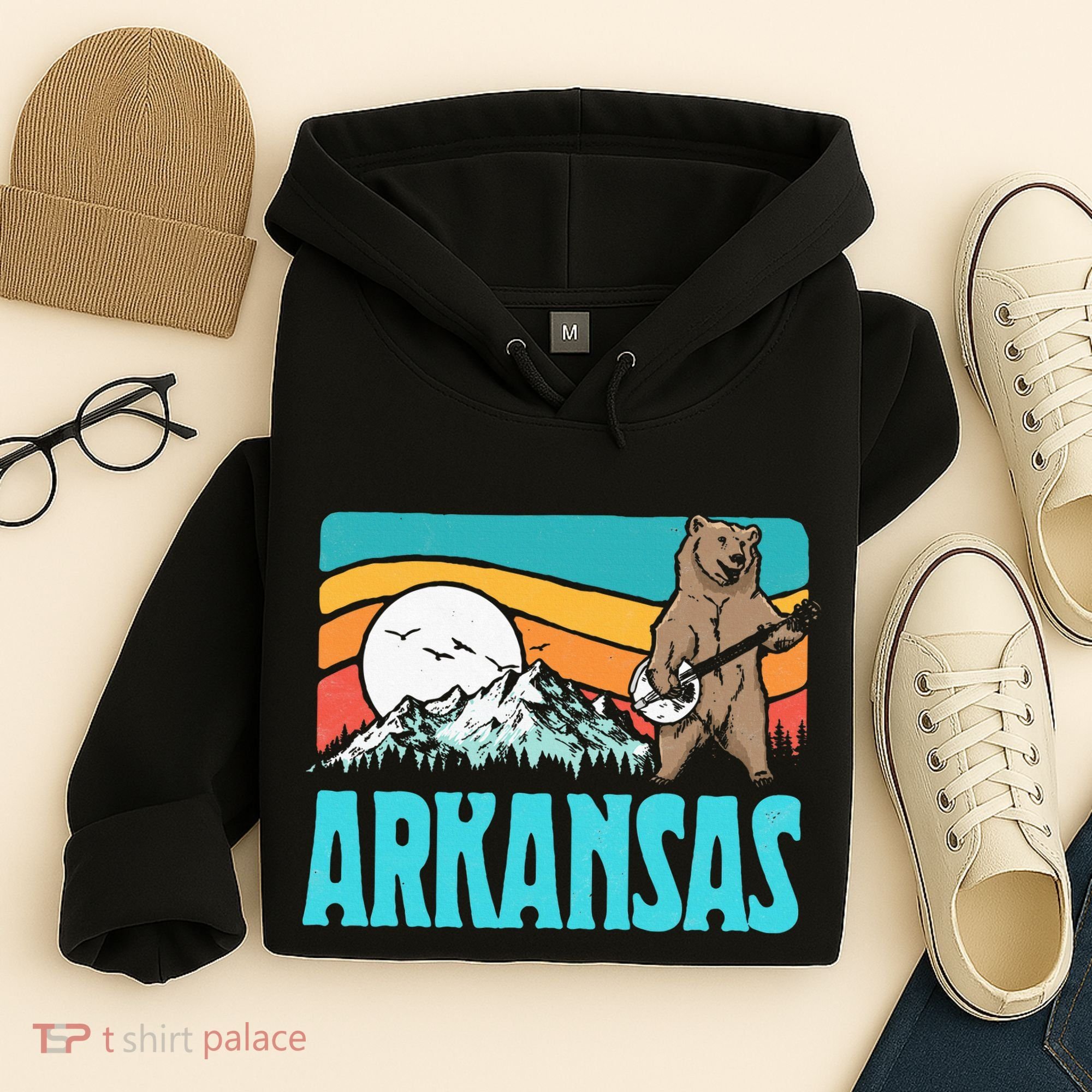 Arkansas Ozark Mountains Bluegrass Banjo Bear Hoodie