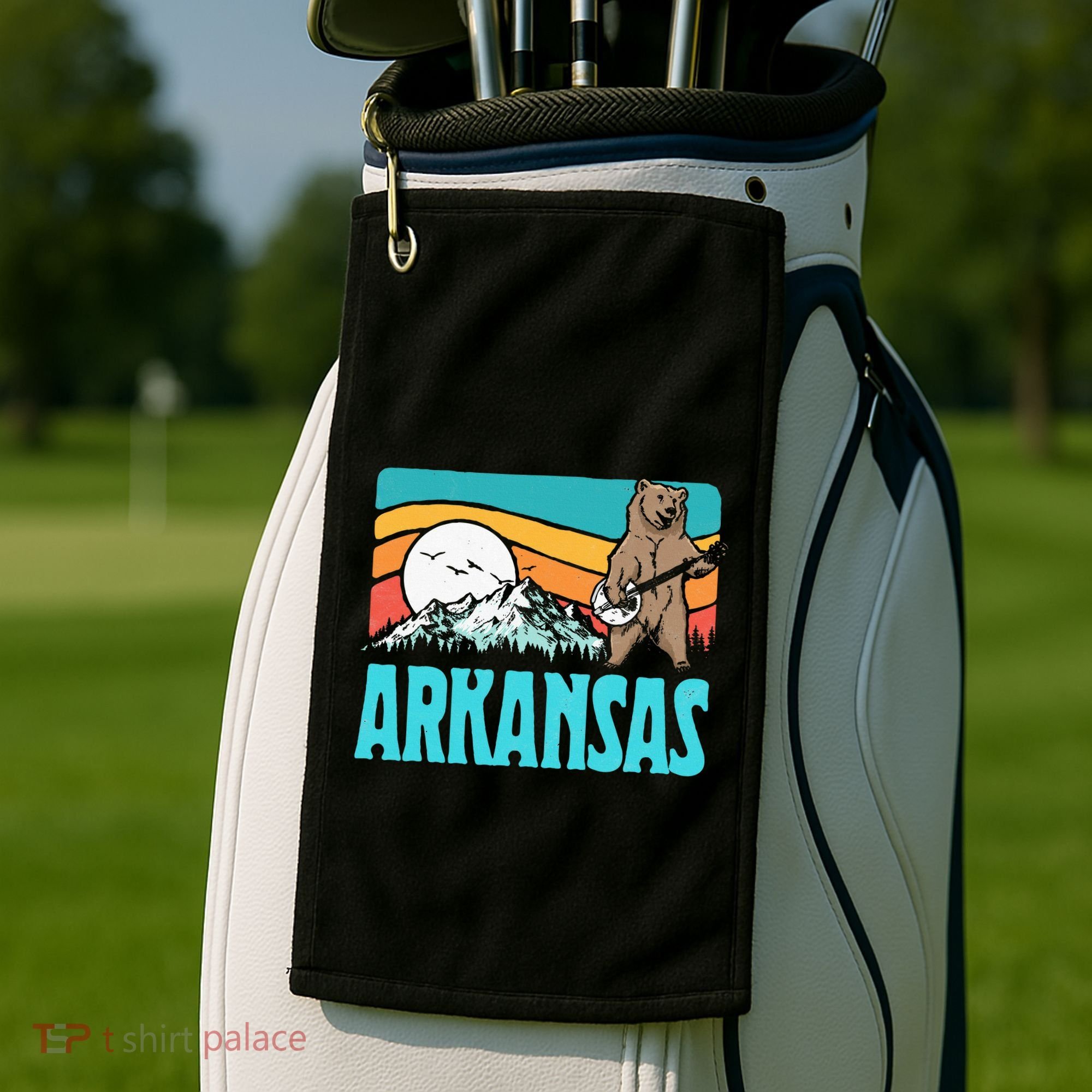 Arkansas Ozark Mountains Bluegrass Banjo Bear Golf Towel