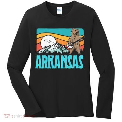 Arkansas Ozark Mountains Bluegrass Banjo Bear Women's Long Sleeve Shirt
