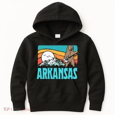 Arkansas Ozark Mountains Bluegrass Banjo Bear Kids Hoodie