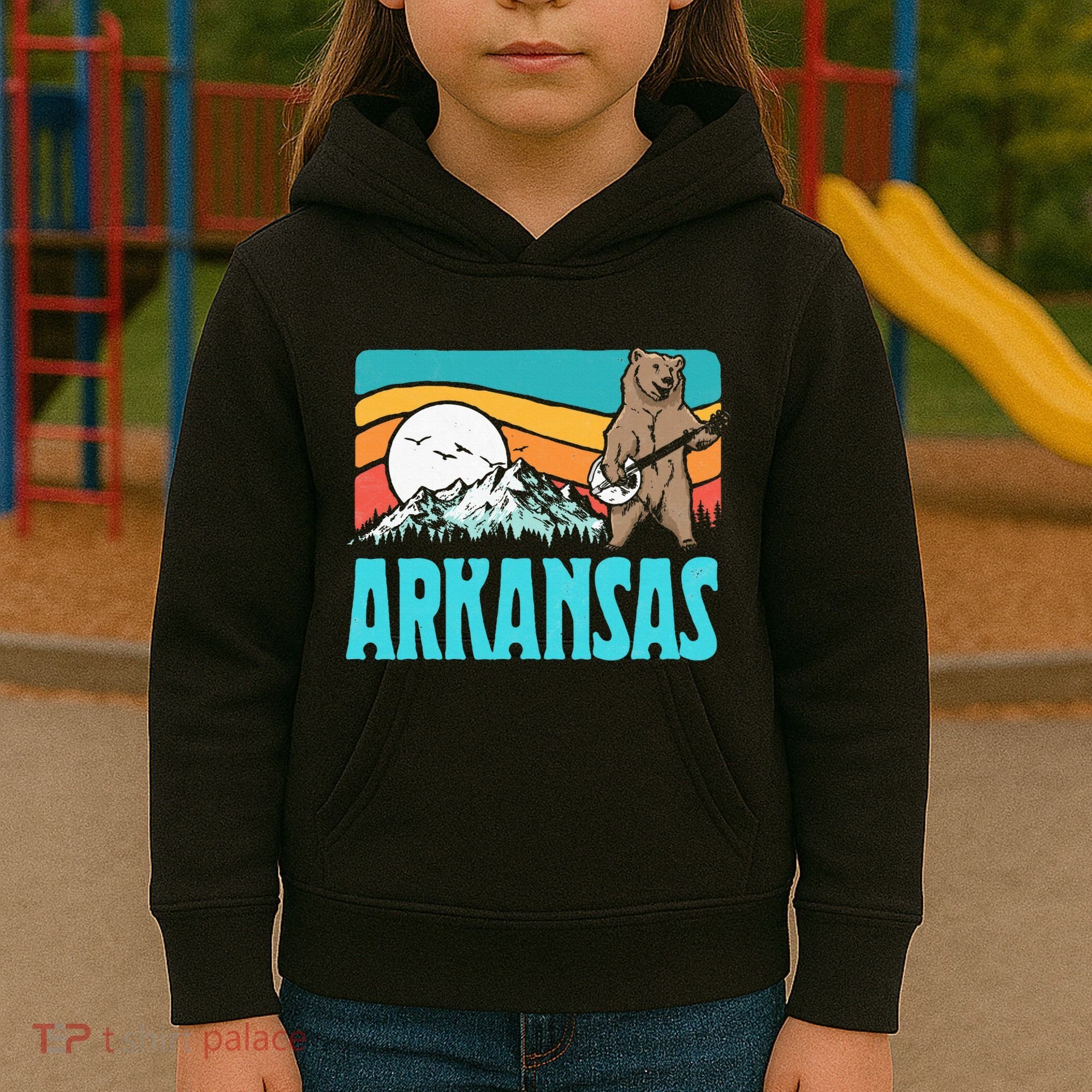 Arkansas Ozark Mountains Bluegrass Banjo Bear Kids Hoodie