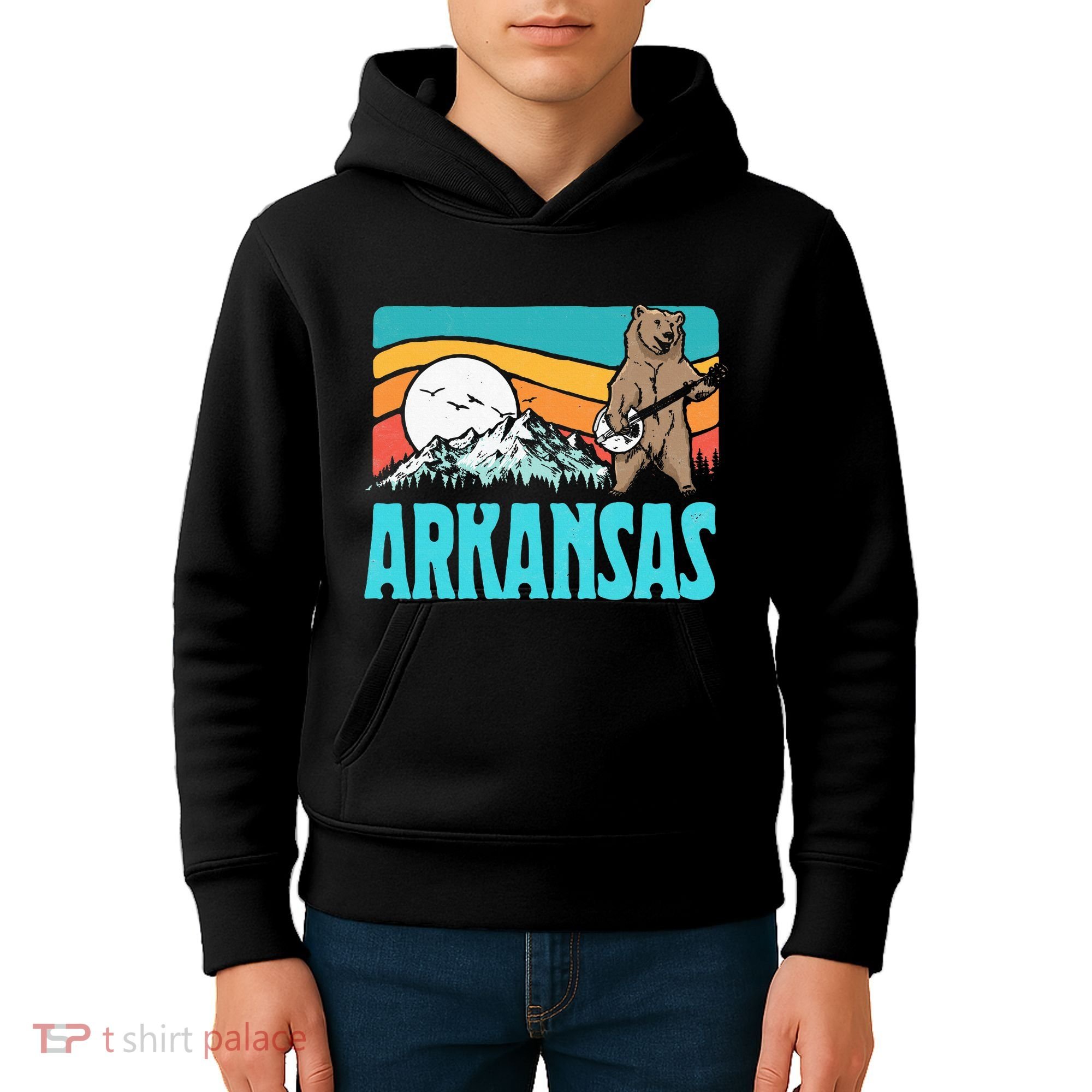 Arkansas Ozark Mountains Bluegrass Banjo Bear Kids Hoodie