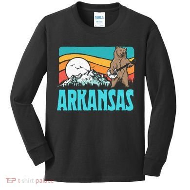 Arkansas Ozark Mountains Bluegrass Banjo Bear Kids Long Sleeve Shirt