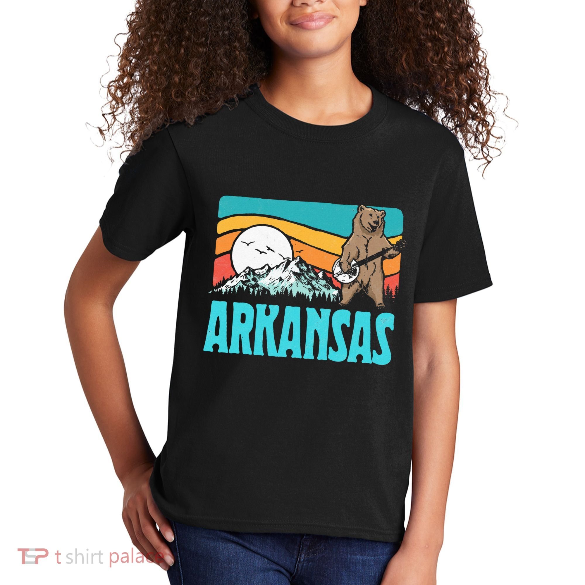 Arkansas Ozark Mountains Bluegrass Banjo Bear Kids T-Shirt