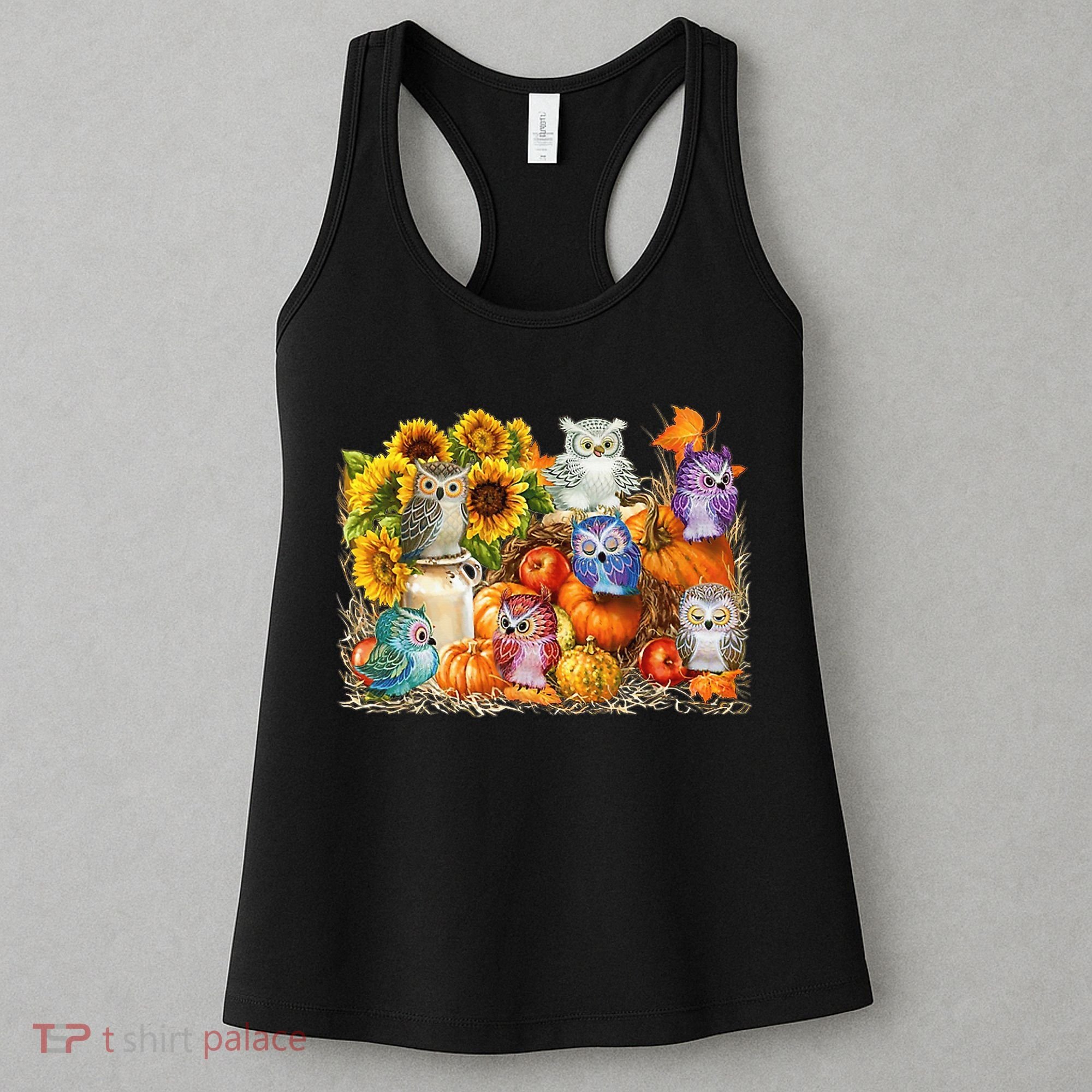 Autumn Owl Sunflower Pumpkin Halloween Costume Women's Tank Top